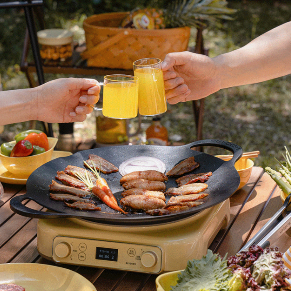 Skillets & Frying Pans: BUYDEEM Grill Pan Nonstick 36cm Round BBQ Griddle Indoor or Outdoor Cooking