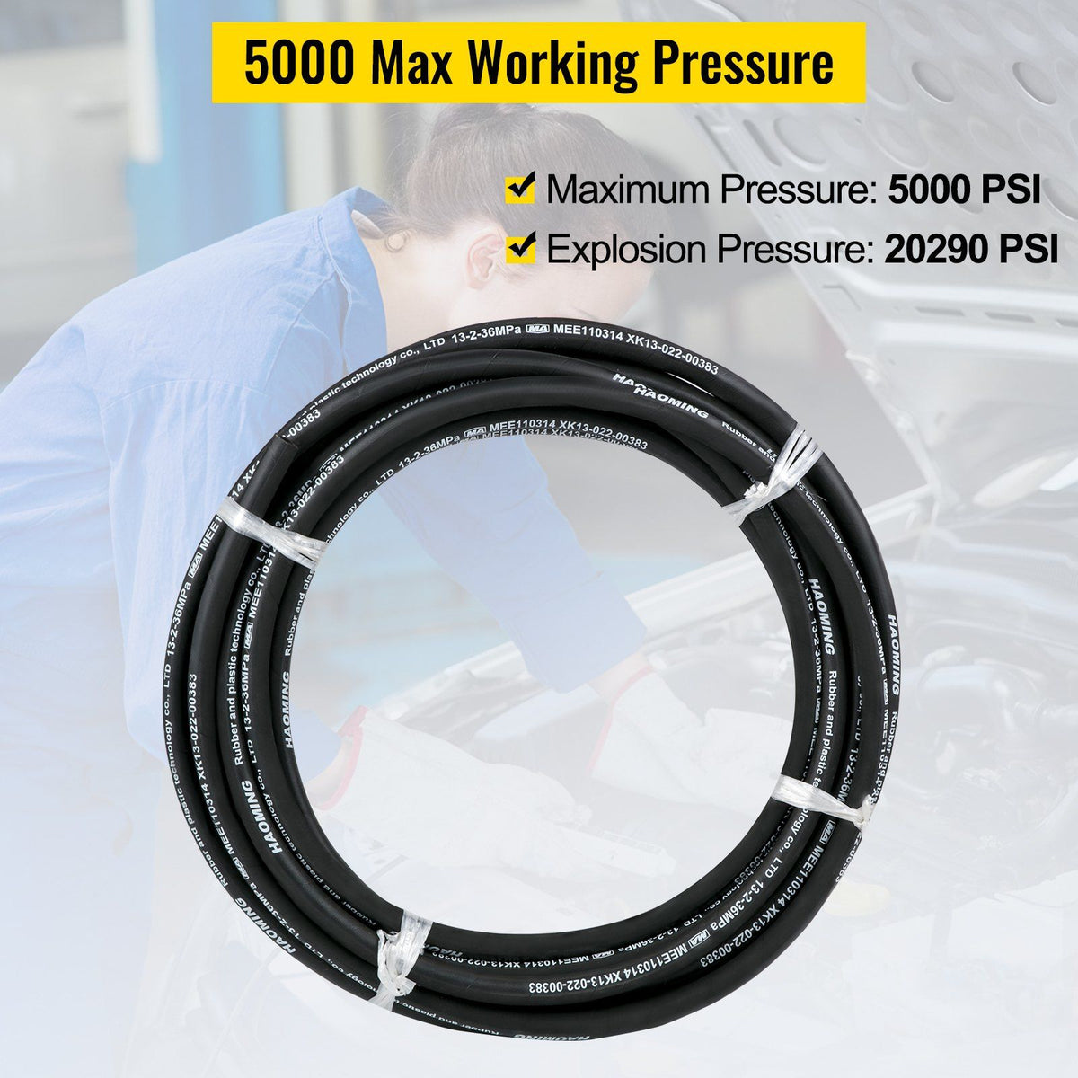 Hydraulic Hose 15m Rubber Hydraulic Hoses with 2 High-Tensile Steel Wire Braid, Inner Diameter 1/2 Inch, 5000 PSI Max, Bulk Hydraulic Hose -40 °F to 250 °F, Hydraulic Oil Flexible Hose