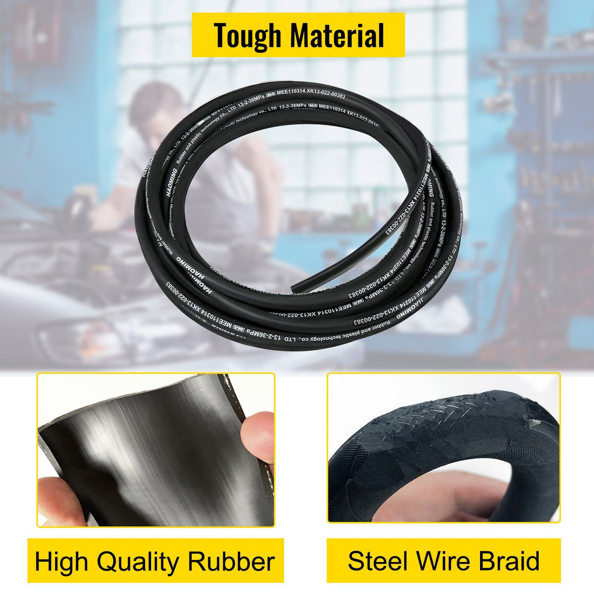 Hydraulic Hose 15m Rubber Hydraulic Hoses with 2 High-Tensile Steel Wire Braid, Inner Diameter 1/2 Inch, 5000 PSI Max, Bulk Hydraulic Hose -40 °F to 250 °F, Hydraulic Oil Flexible Hose