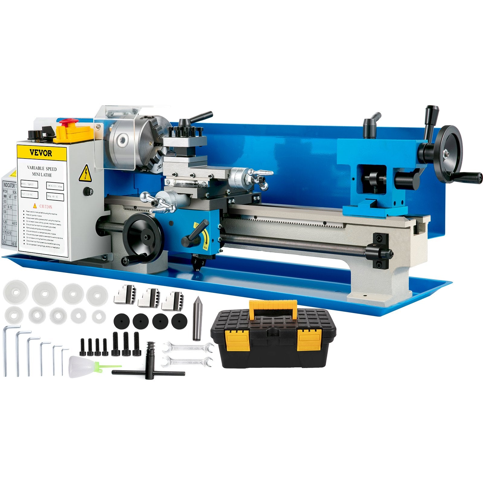 Metal Lathe 7'' x 14'', Mini Metal Lathe 0-2500 RPM Variable Speed,Mini Lathe with 4"" 3-jaw Chuck,Bench Top Metal Lathe, Benchtop Lathe, for Various Types of Metal Turning