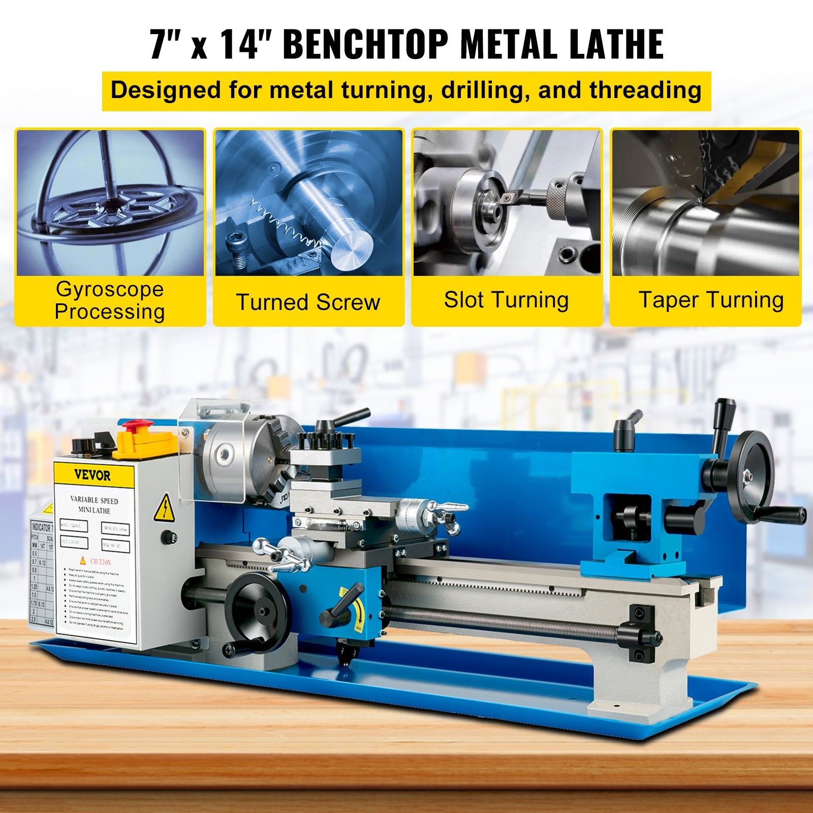 Metal Lathe 7'' x 14'', Mini Metal Lathe 0-2500 RPM Variable Speed,Mini Lathe with 4"" 3-jaw Chuck,Bench Top Metal Lathe, Benchtop Lathe, for Various Types of Metal Turning