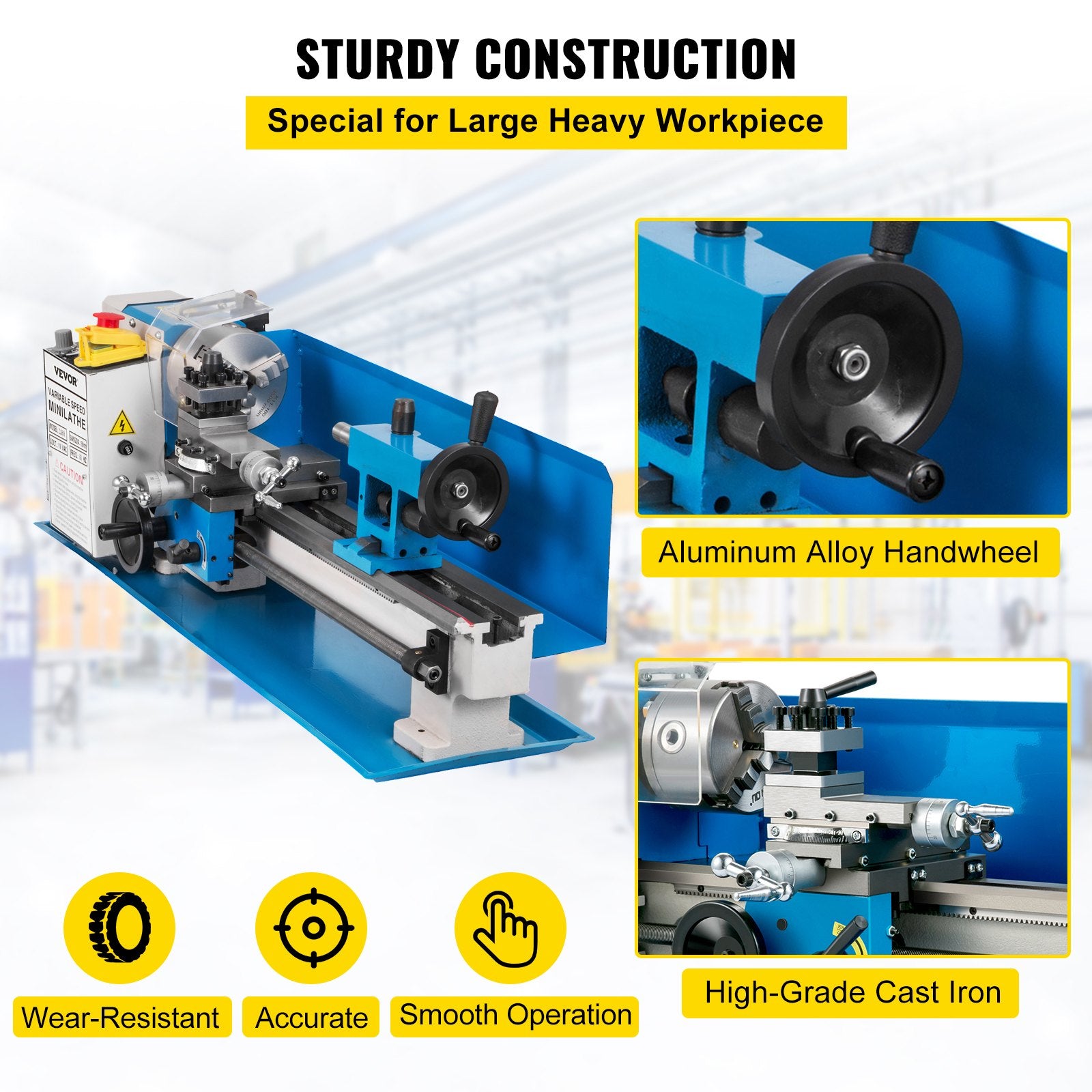 Metal Lathe 7'' x 14'', Mini Metal Lathe 0-2500 RPM Variable Speed,Mini Lathe with 4"" 3-jaw Chuck,Bench Top Metal Lathe, Benchtop Lathe, for Various Types of Metal Turning