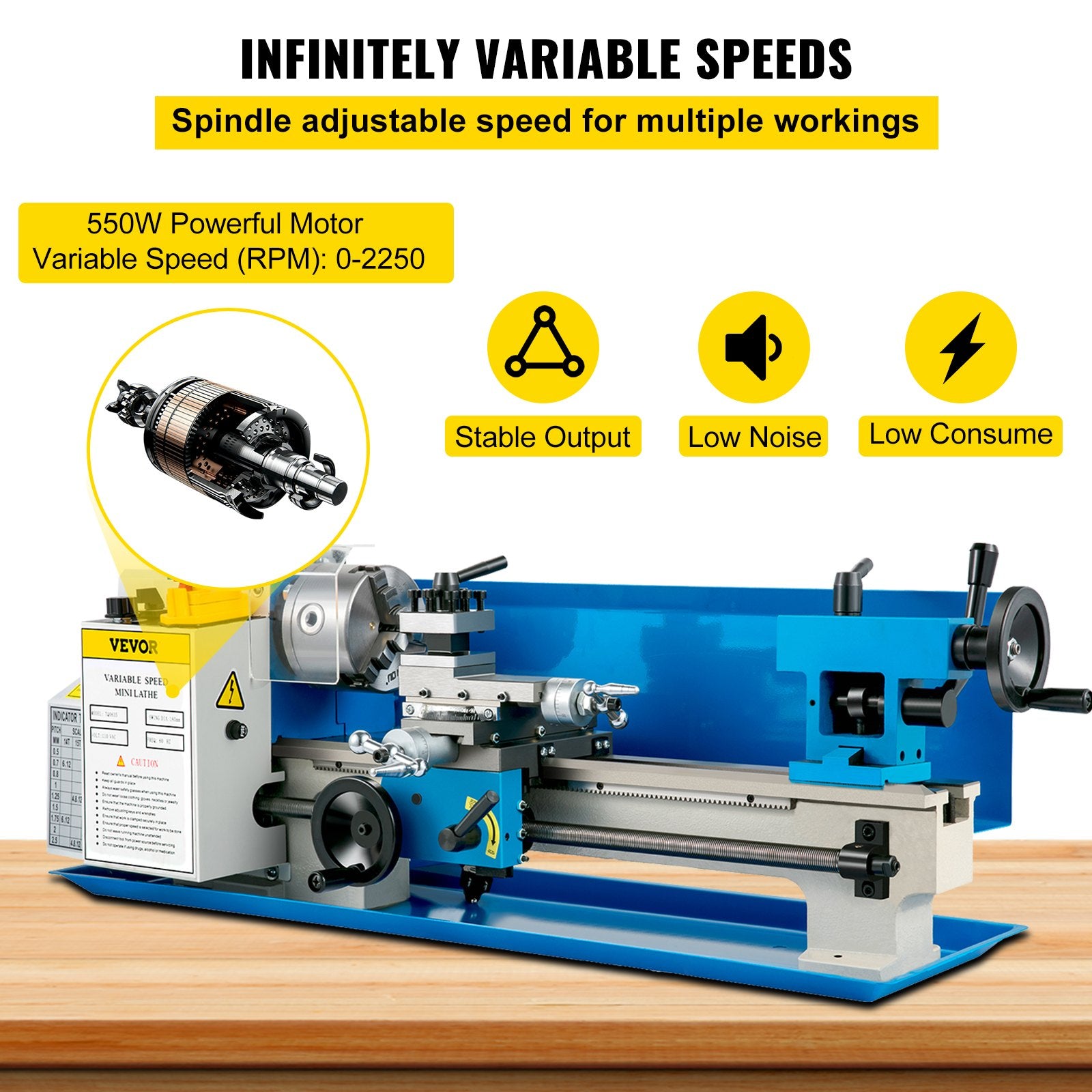 Metal Lathe 7'' x 14'', Mini Metal Lathe 0-2500 RPM Variable Speed,Mini Lathe with 4"" 3-jaw Chuck,Bench Top Metal Lathe, Benchtop Lathe, for Various Types of Metal Turning