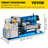 Putty Knives, Scrapers & Chisels: VEVOR Metal Lathe 7'' x 14'', Mini Metal Lathe 0-2500 RPM Variable Speed,Mini Lathe with 4"" 3-jaw Chuck,Bench Top Metal Lathe, Benchtop Lathe, for Various Types of Metal Turning