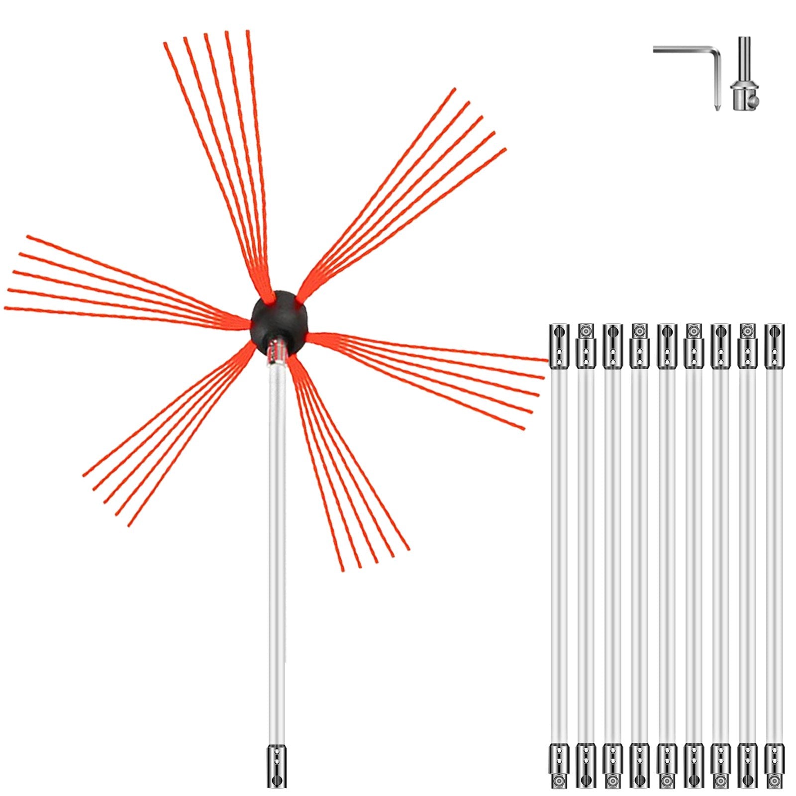 Fire Pit Accessories: VEVOR Chimney Sweep Kit 33FT Chimney Cleaning Kit Nylon Sooteater Chimney Cleaning Kit Flexible Brush Head Chimney Sweeping Kit Easy Connecting Chimney Brush With 10 White Rods
