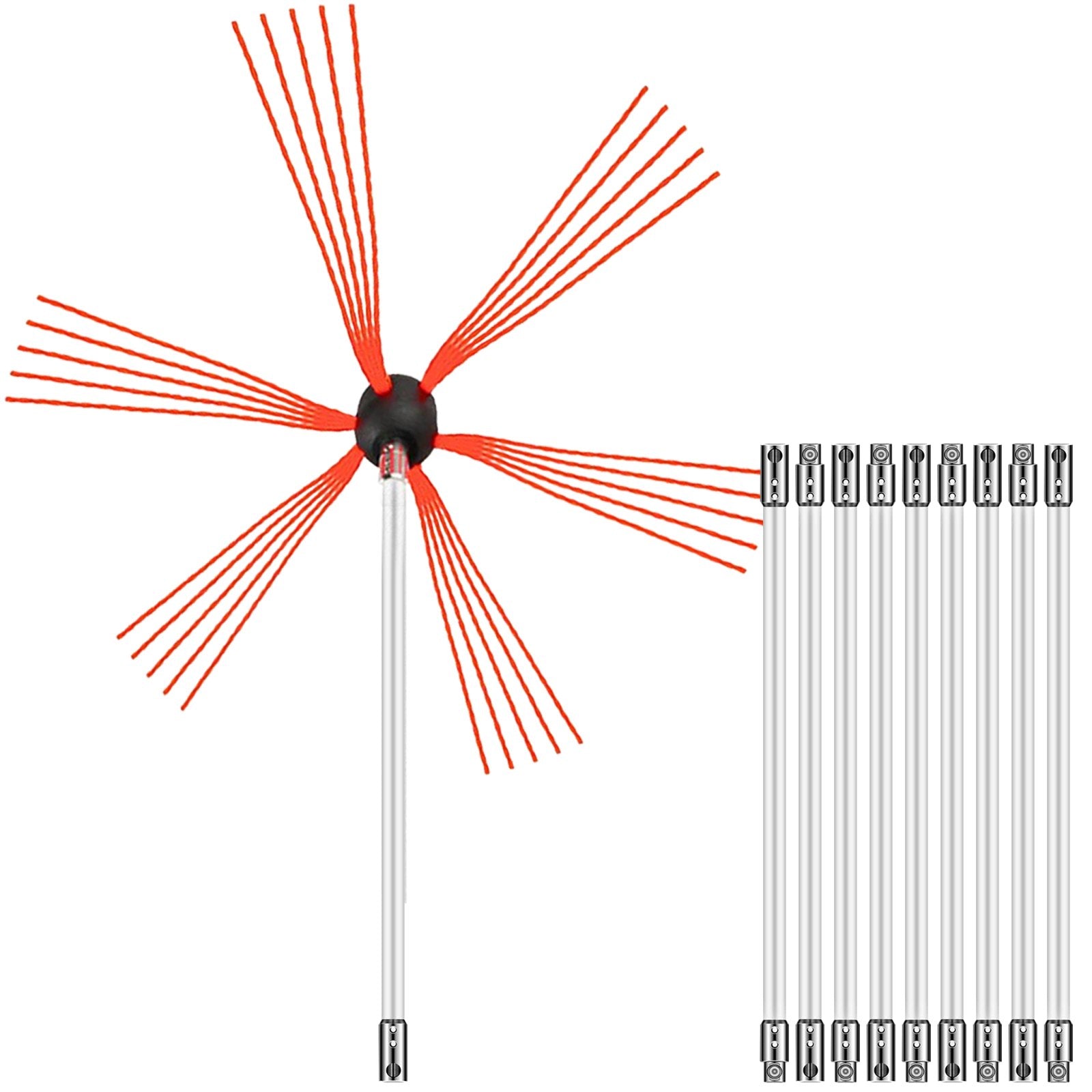 Fire Pit Accessories: VEVOR Chimney Sweep Kit 33FT Chimney Cleaning Kit Nylon Sooteater Chimney Cleaning Kit Flexible Brush Head Chimney Sweeping Kit Easy Connecting Chimney Brush With 10 White Rods
