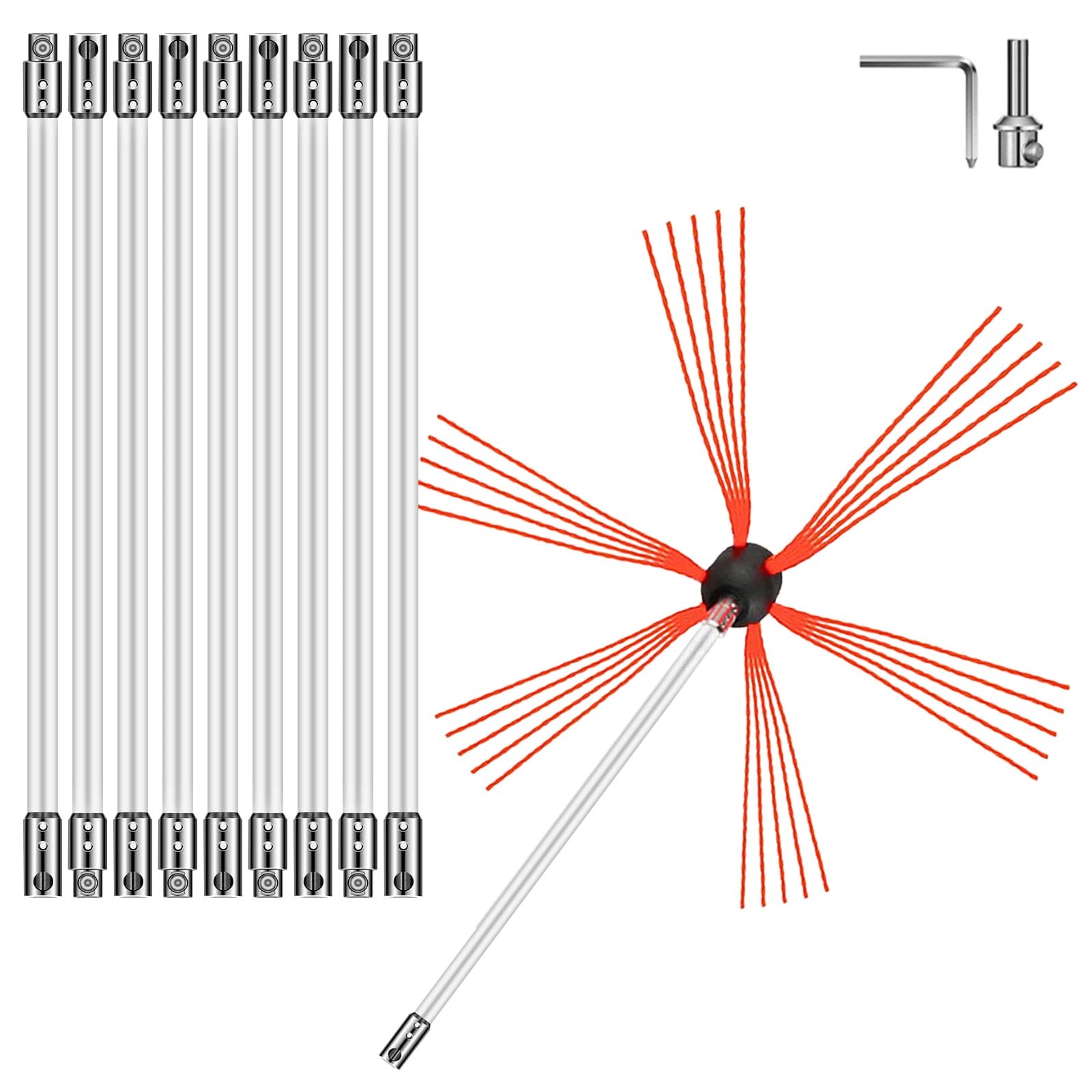 Fire Pit Accessories: VEVOR Chimney Sweep Kit 33FT Chimney Cleaning Kit Nylon Sooteater Chimney Cleaning Kit Flexible Brush Head Chimney Sweeping Kit Easy Connecting Chimney Brush With 10 White Rods