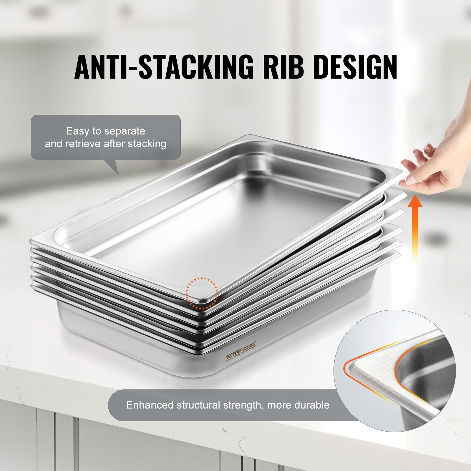 Food Storage: VEVOR 6 Pack Hotel Pans, Full Size Anti-Jam Steam Pan, 0.8mm Thick Stainless Steel Restaurant Steam Table Pan, 2.5-Inch Deep Commercial Table Pan, Catering Storage Food Pan, for Industrial & Scientifi