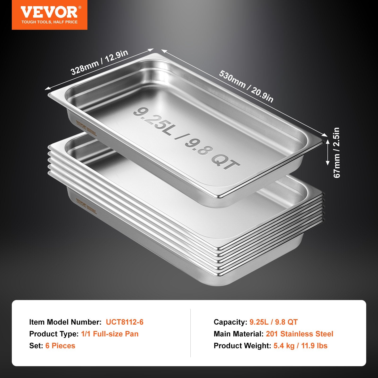 Food Storage: VEVOR 6 Pack Hotel Pans, Full Size Anti-Jam Steam Pan, 0.8mm Thick Stainless Steel Restaurant Steam Table Pan, 2.5-Inch Deep Commercial Table Pan, Catering Storage Food Pan, for Industrial & Scientifi