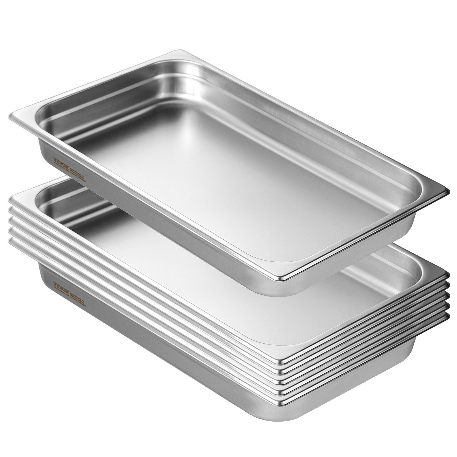 Food Storage: VEVOR 6 Pack Hotel Pans, Full Size Anti-Jam Steam Pan, 0.8mm Thick Stainless Steel Restaurant Steam Table Pan, 2.5-Inch Deep Commercial Table Pan, Catering Storage Food Pan, for Industrial & Scientifi