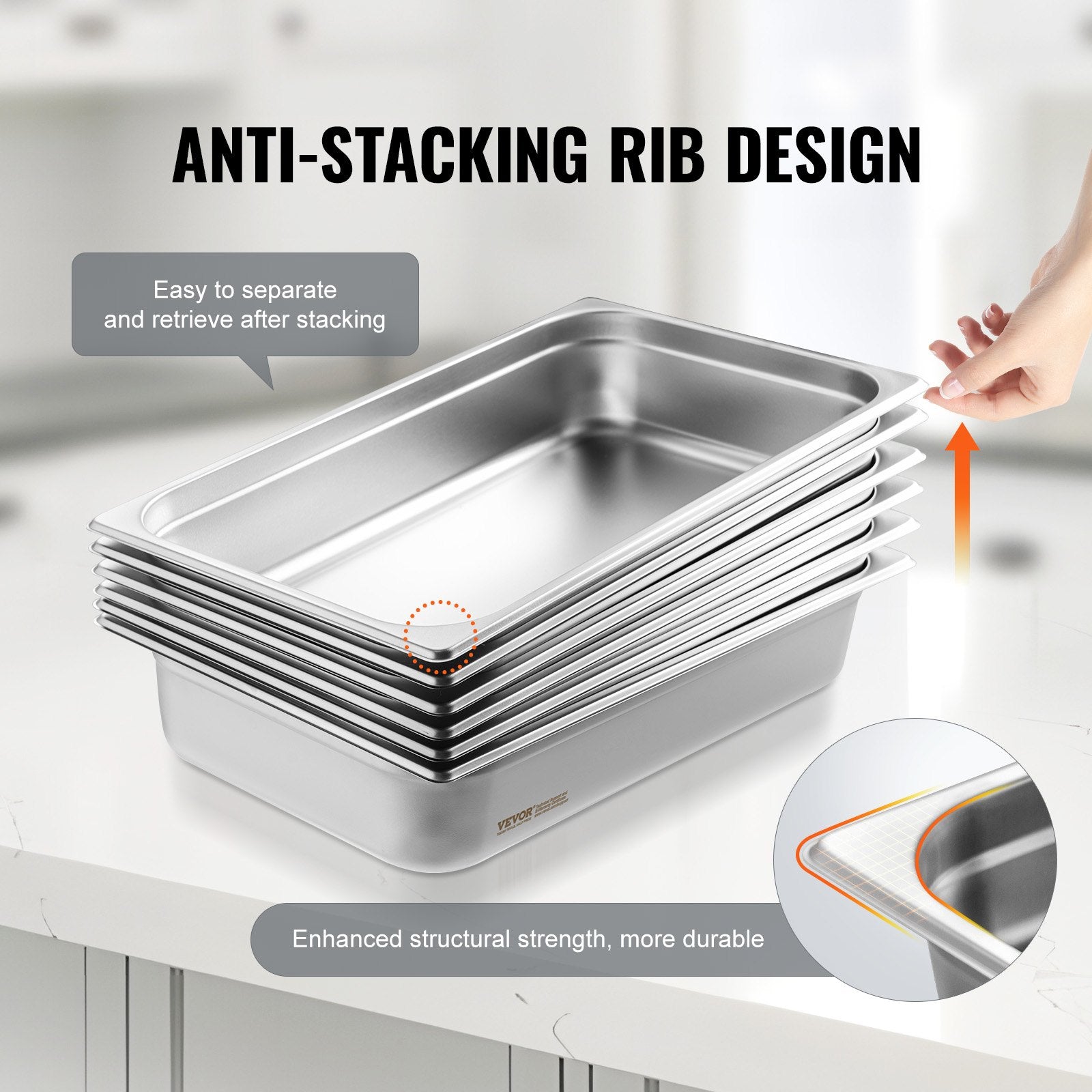 Food Storage: VEVOR 6 Pack Hotel Pans, Full Size Anti-Jam Steam Pan, 0.8mm Thick Stainless Steel Restaurant Steam Table Pan, 4-Inch Deep Commercial Table Pan, Catering Storage Food Pan, for Industrial & Scientific
