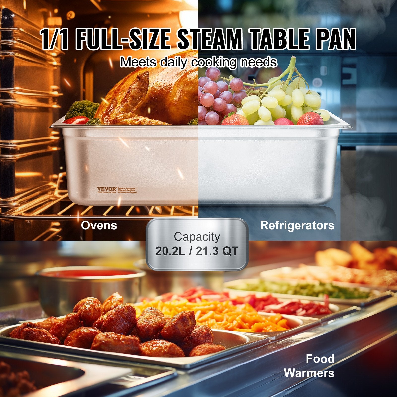 Food Storage: VEVOR 6 Pack Hotel Pans, Full Size Anti-Jam Steam Pan, 0.8mm Thick Stainless Steel Restaurant Steam Table Pan, 6-Inch Deep Commercial Table Pan, Catering Storage Food Pan, for Industrial & Scientific