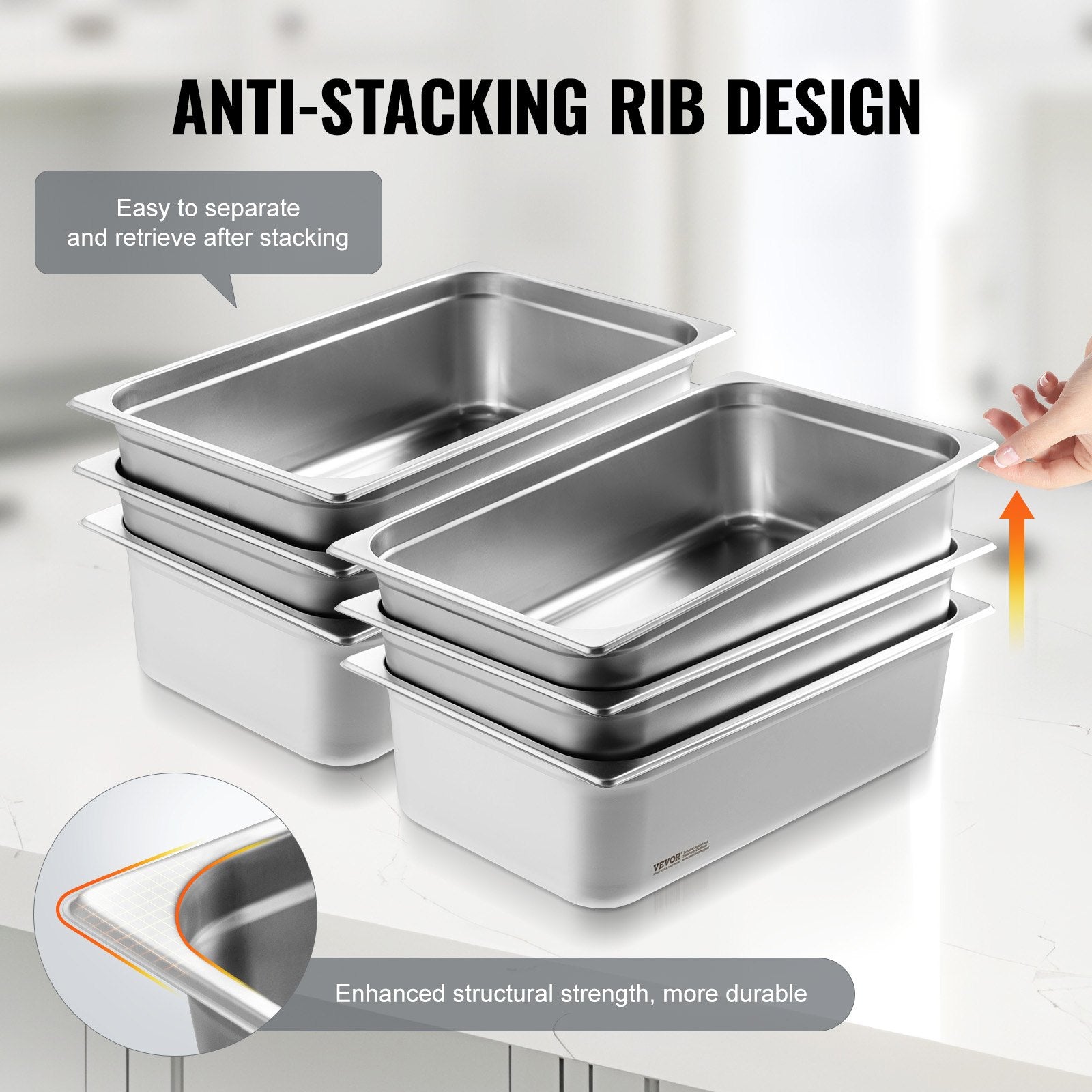 Food Storage: VEVOR 6 Pack Hotel Pans, Full Size Anti-Jam Steam Pan, 0.8mm Thick Stainless Steel Restaurant Steam Table Pan, 6-Inch Deep Commercial Table Pan, Catering Storage Food Pan, for Industrial & Scientific
