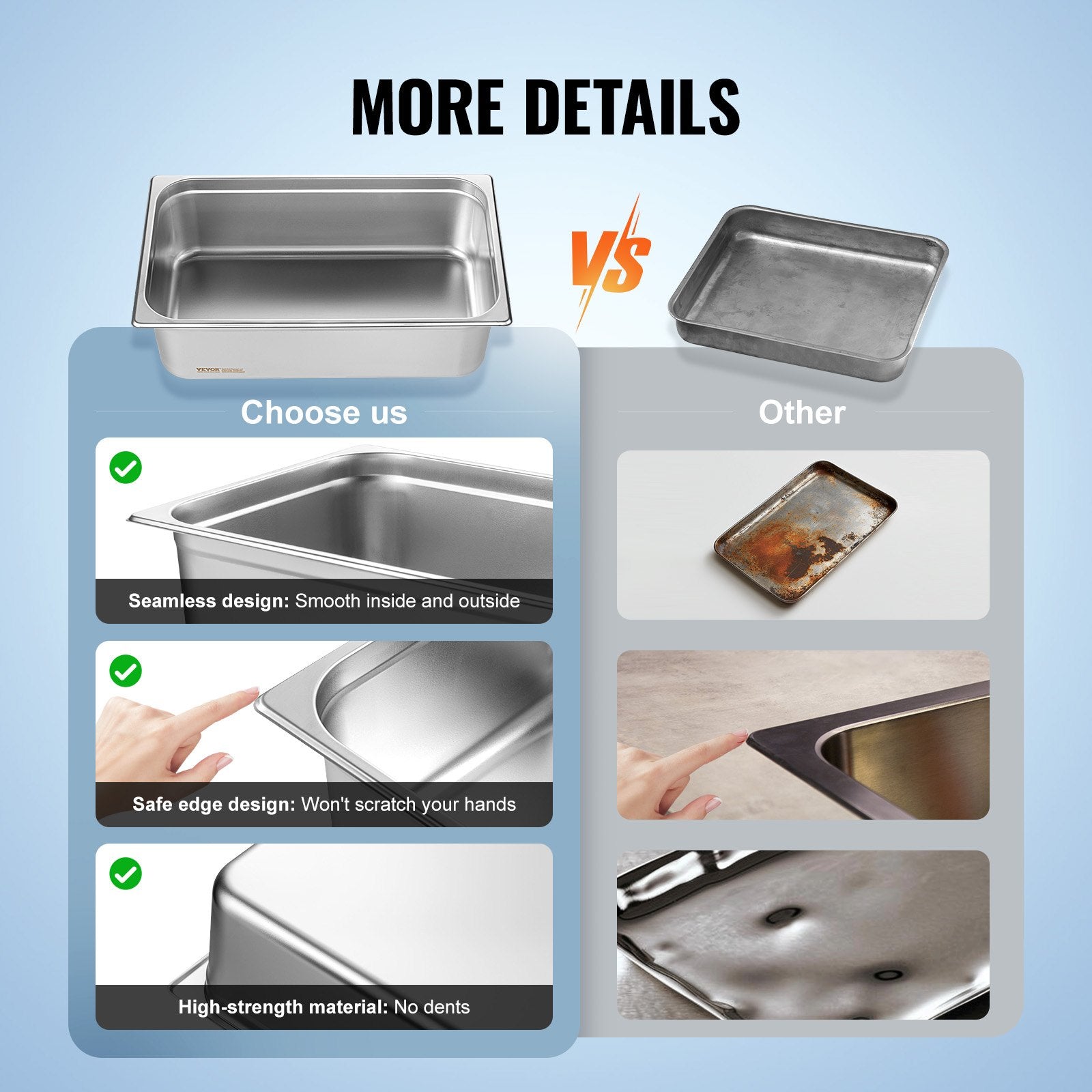 Food Storage: VEVOR 6 Pack Hotel Pans, Full Size Anti-Jam Steam Pan, 0.8mm Thick Stainless Steel Restaurant Steam Table Pan, 6-Inch Deep Commercial Table Pan, Catering Storage Food Pan, for Industrial & Scientific