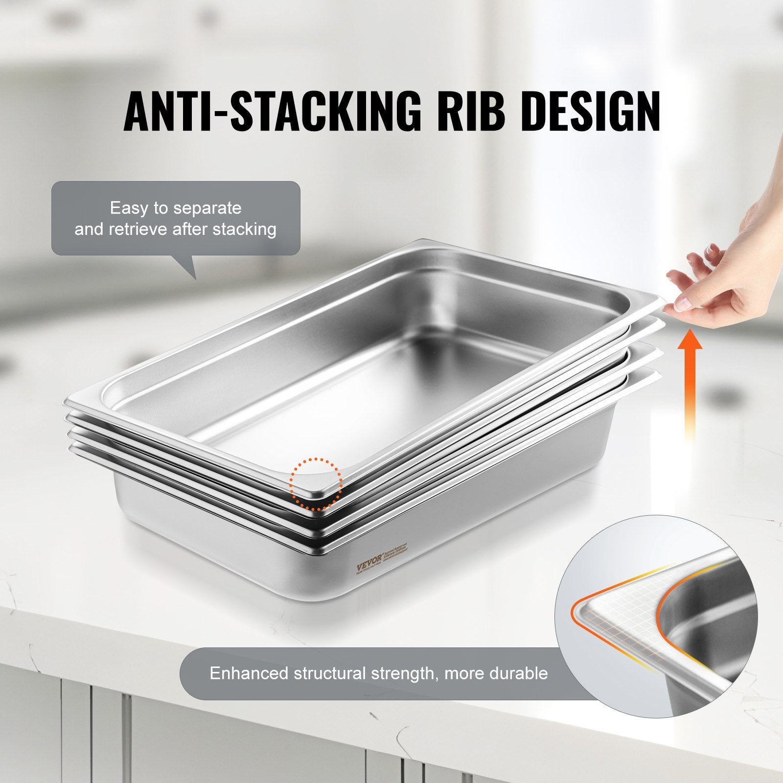 Food Storage: VEVOR 4 Pack Hotel Pans, Full Size Anti-Jam Steam Pan with Lid, 0.8mm Thick Stainless Steel Steam Table Pan, 4-Inch Deep Commercial Table Pan, Catering Storage Food Pan, for Industrial & Scientific