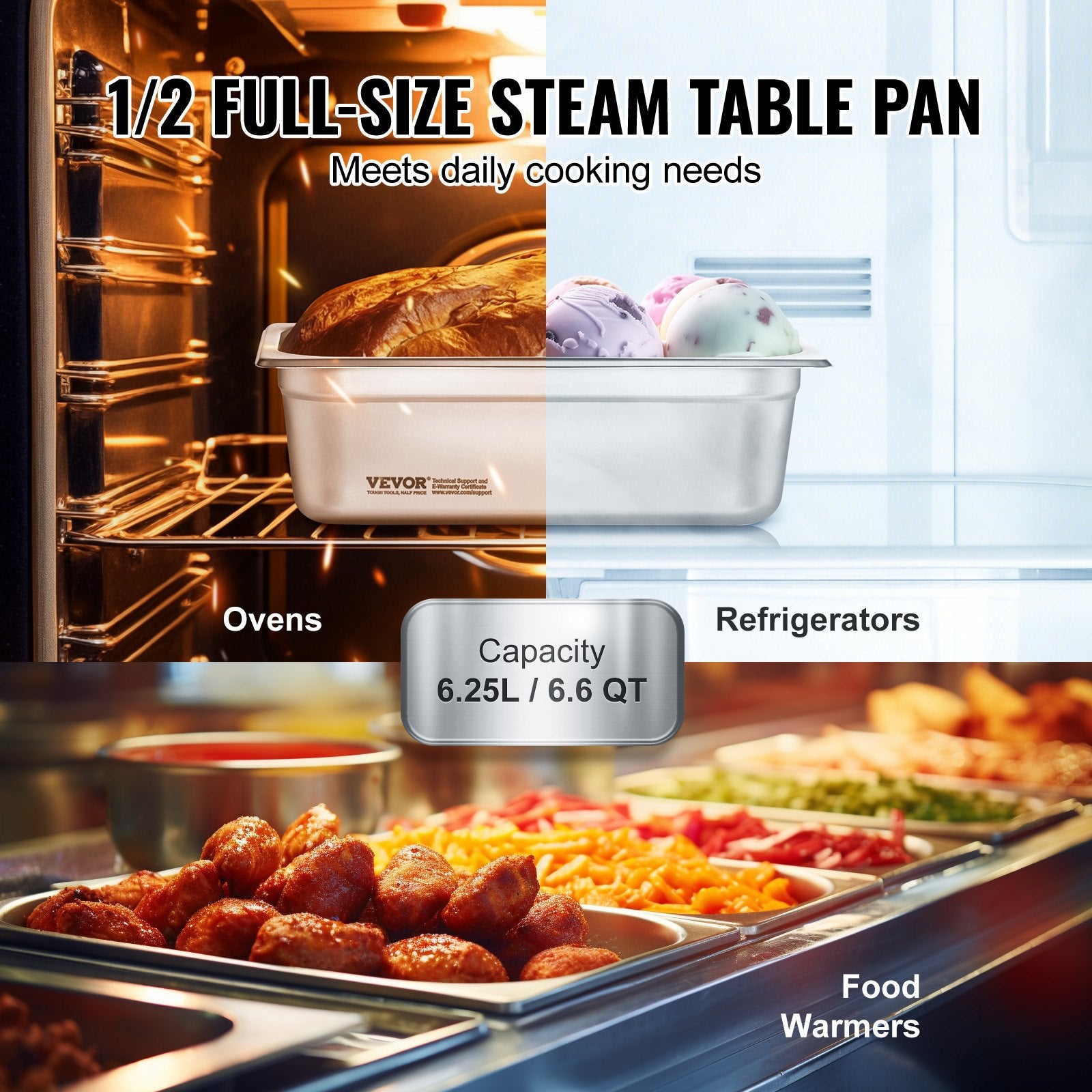 Food Storage: VEVOR 8 Pack Hotel Pans, 1/2 Size Anti-Jam Steam Pan with Lid, 0.8mm Thick Stainless Steel Steam Table Pan, 4-Inch Deep Commercial Table Pan, Catering Storage Food Pan, for Industrial & Scientific