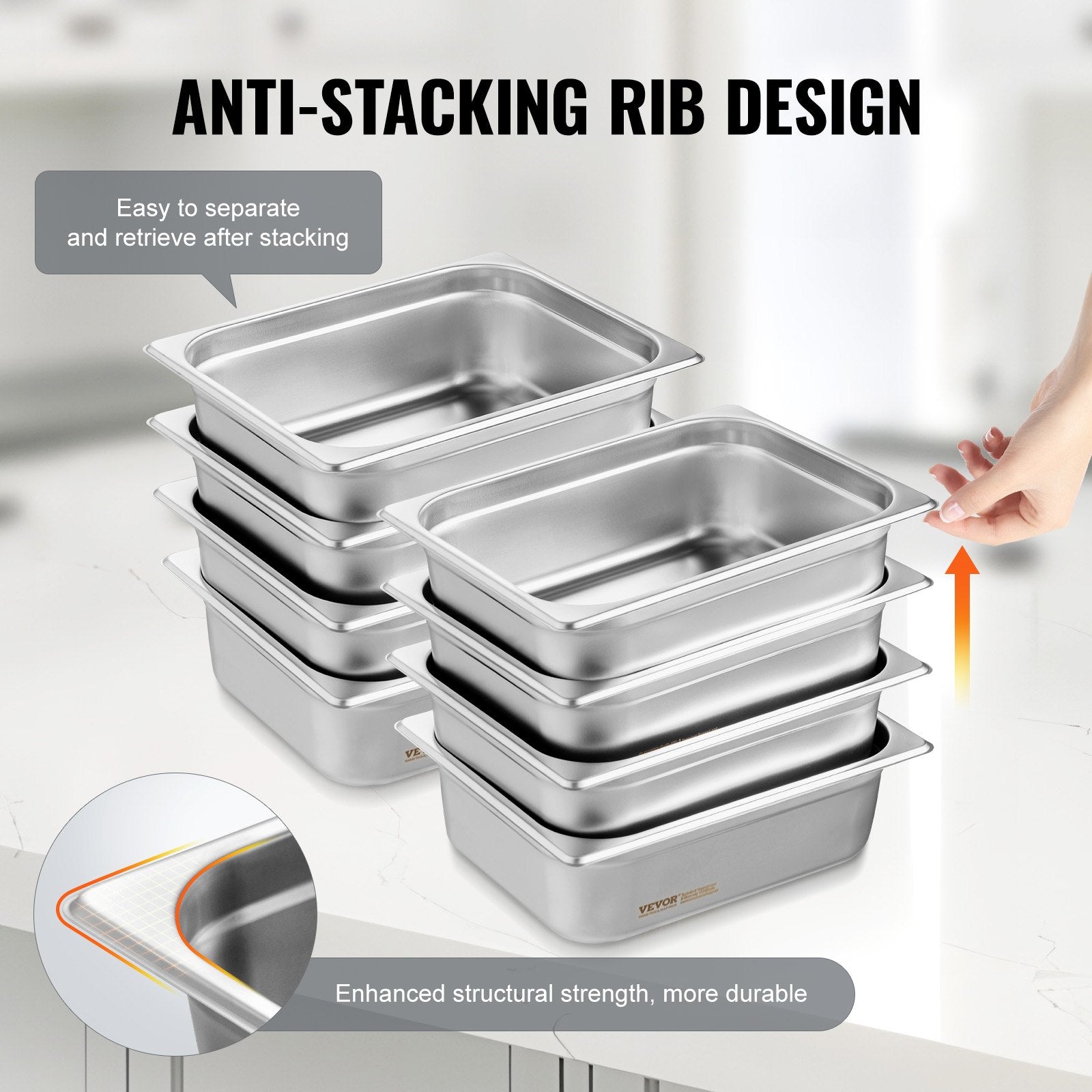 Food Storage: VEVOR 8 Pack Hotel Pans, 1/2 Size Anti-Jam Steam Pan with Lid, 0.8mm Thick Stainless Steel Steam Table Pan, 4-Inch Deep Commercial Table Pan, Catering Storage Food Pan, for Industrial & Scientific