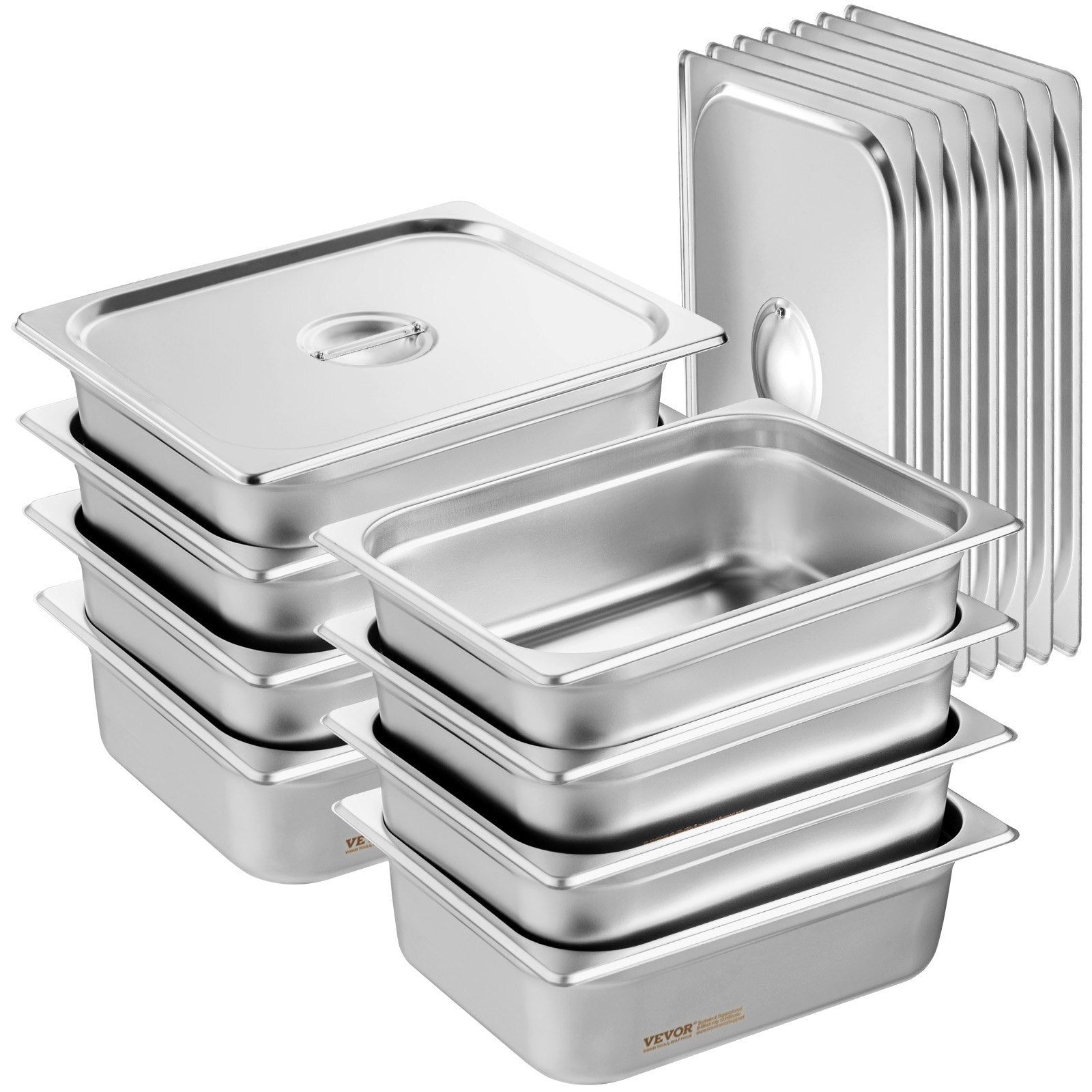 Food Storage: VEVOR 8 Pack Hotel Pans, 1/2 Size Anti-Jam Steam Pan with Lid, 0.8mm Thick Stainless Steel Steam Table Pan, 4-Inch Deep Commercial Table Pan, Catering Storage Food Pan, for Industrial & Scientific