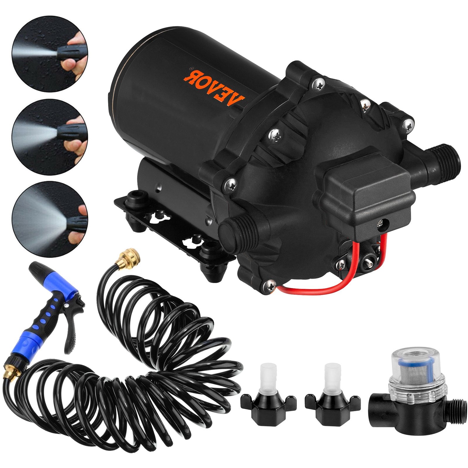 Fuel & Exhaust: VEVOR RV Water Pump 5.3 GPM 5.5 Gallons Per Minute 12V Water Pump Automatic 70 PSI Diaphragm Pump with 25 Foot Coiled Hose Washdown Pumps for Boats Caravan Rv Marine Yacht