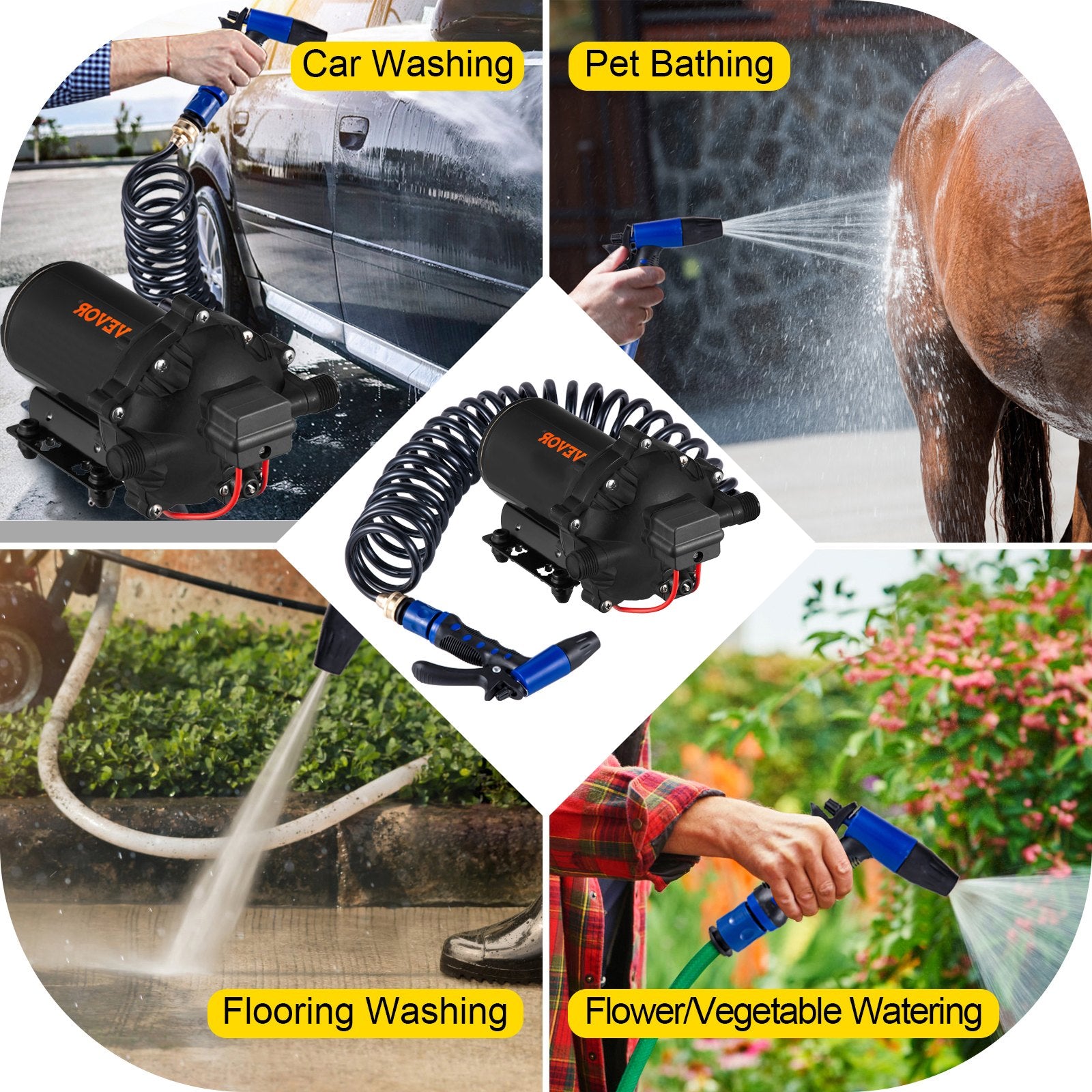 Fuel & Exhaust: VEVOR RV Water Pump 5.3 GPM 5.5 Gallons Per Minute 12V Water Pump Automatic 70 PSI Diaphragm Pump with 25 Foot Coiled Hose Washdown Pumps for Boats Caravan Rv Marine Yacht