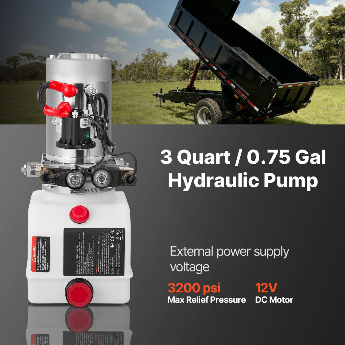 3 L Hydraulic Power Unit, Double Acting Dump Trailer Pump, 22 MPa Max Relief Pressure & 3.4 L/min Flow Rate, DC 12V Hydraulic Pump with Metal Reservoir for Dump Trailer Car Lifting