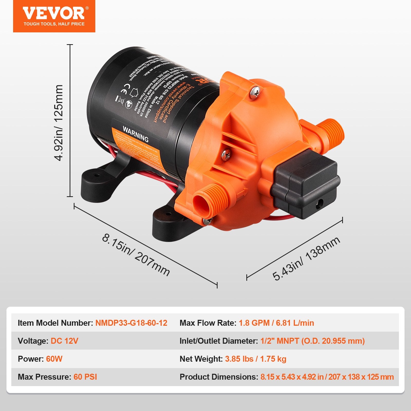 Fuel & Exhaust: VEVOR Diaphragm Pump 1.8GPM 6.81 L/min 3-Chamber Water Pump Pressure Switch