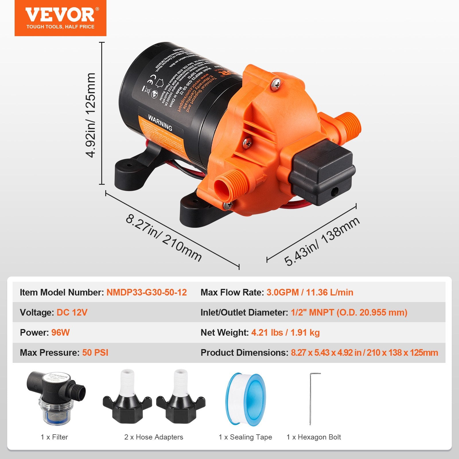 Fuel & Exhaust: VEVOR Diaphragm Pump 3GPM 11.36 L/min 3-Chamber Water Pump Pressure Switch