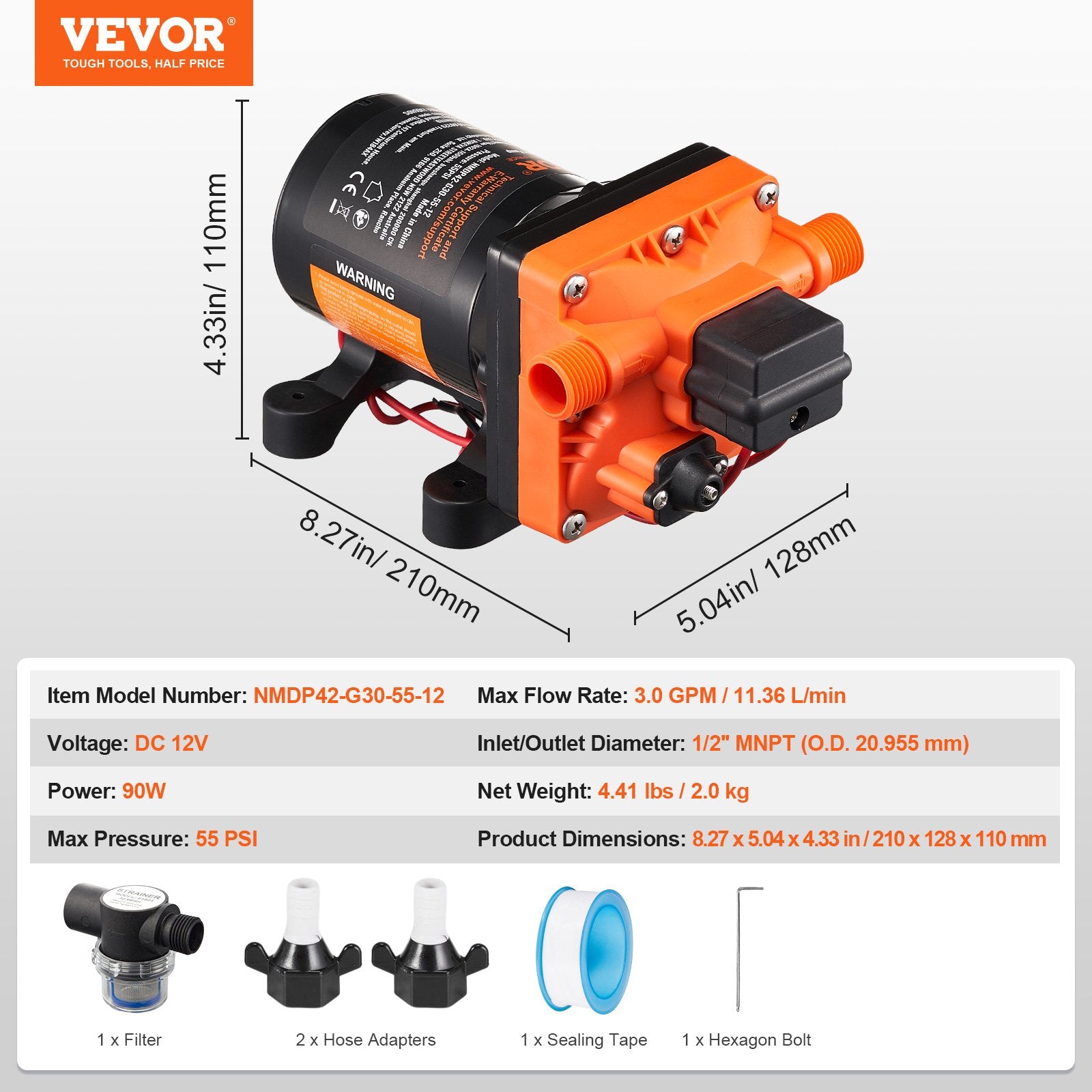 Fuel & Exhaust: VEVOR Diaphragm Pump 3GPM 11.36 L/min 4-Chamber Water Pump Pressure Switch