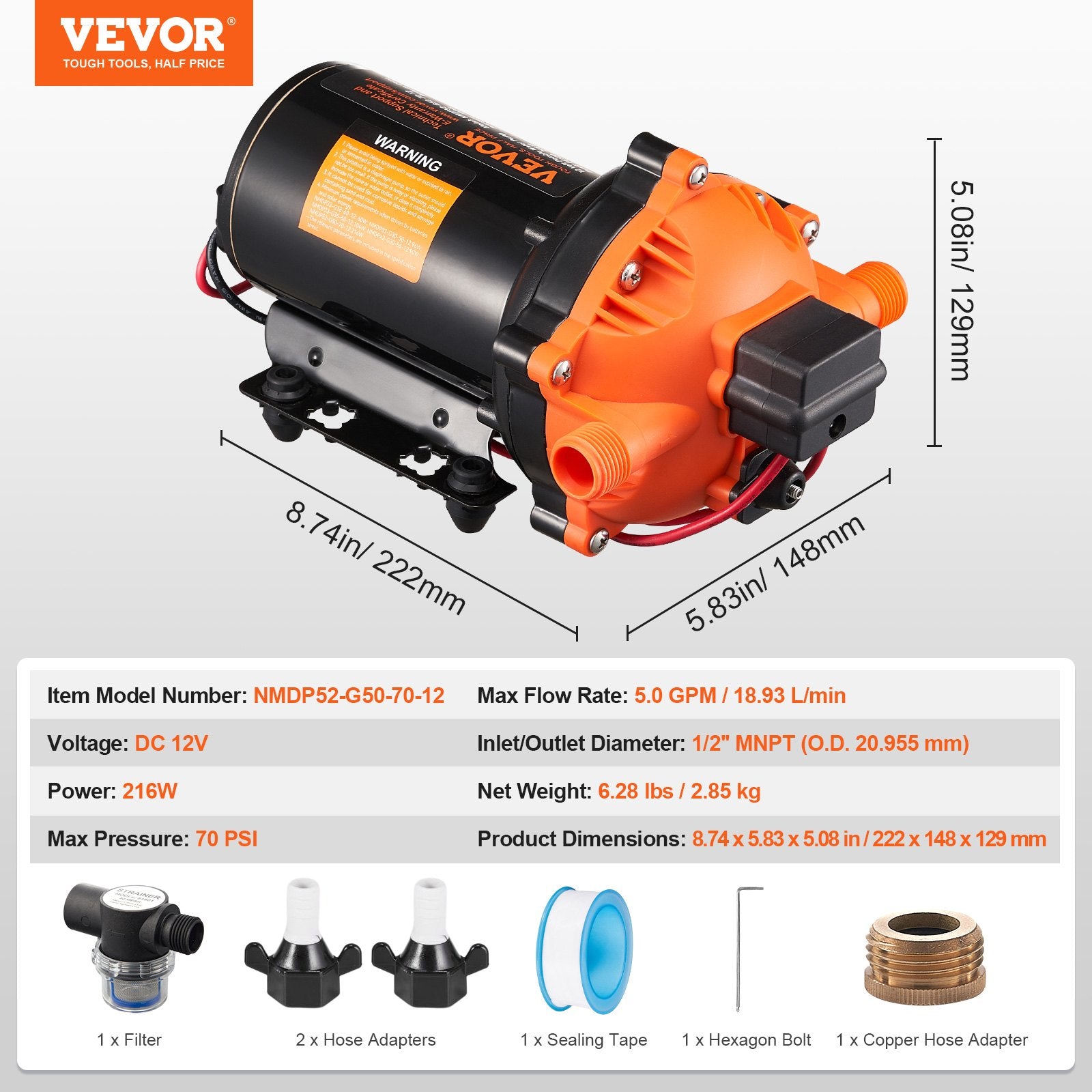 Fuel & Exhaust: VEVOR Diaphragm Pump 5GPM 18.93 L/min 5-Chamber Water Pump Pressure Switch