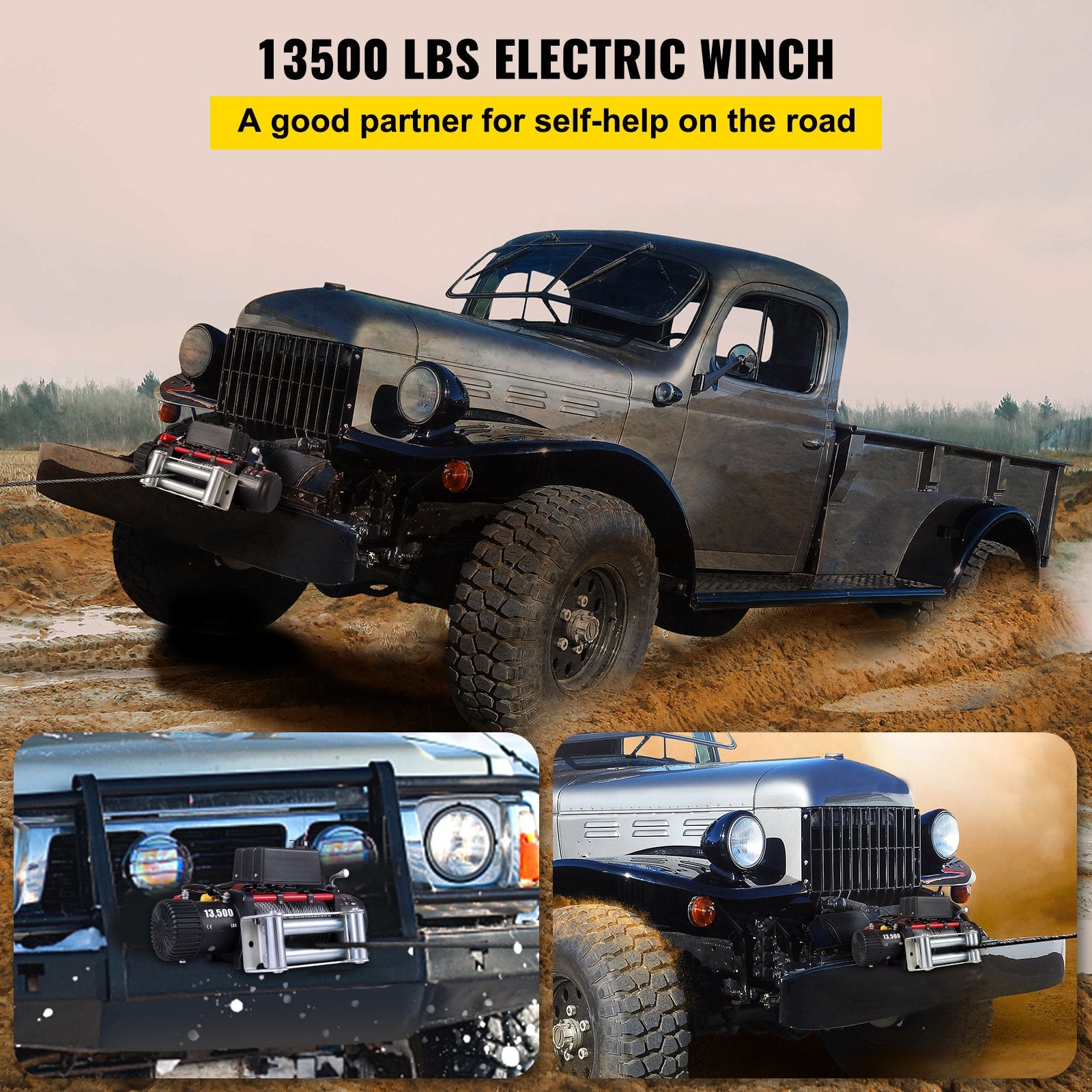 Electric Winch Recovery 12v 13500Lb / 6125Kg,Electric Truck Winch with Handle and Wireless Remote Control,13500Lb /6125Kg Electric Truck Winch with 92 ft Strong Steel Cable