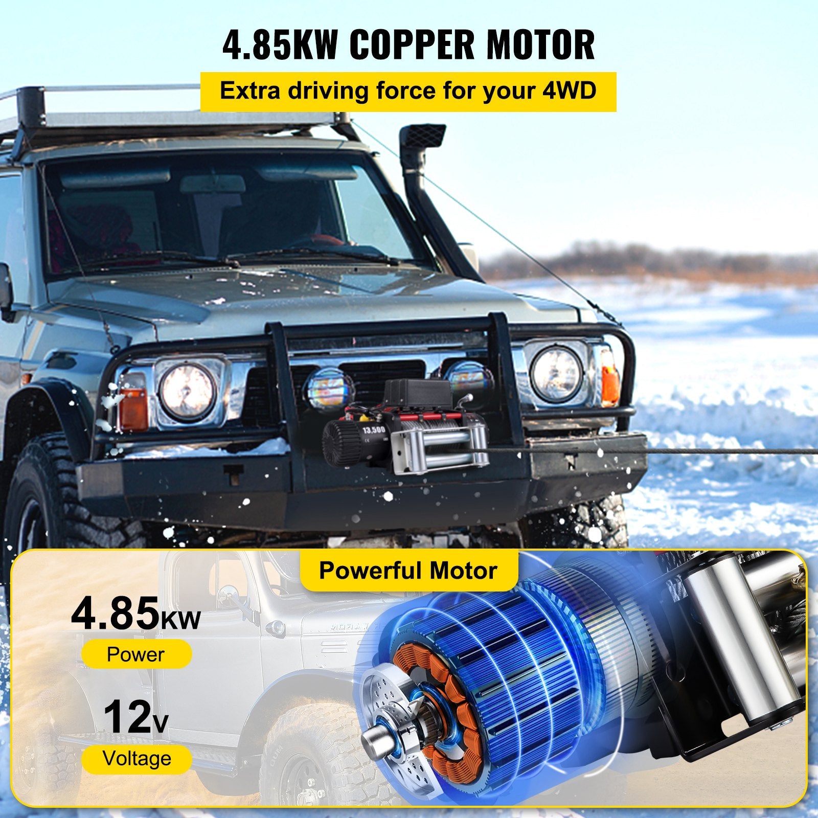 Electric Winch Recovery 12v 13500Lb / 6125Kg,Electric Truck Winch with Handle and Wireless Remote Control,13500Lb /6125Kg Electric Truck Winch with 92 ft Strong Steel Cable