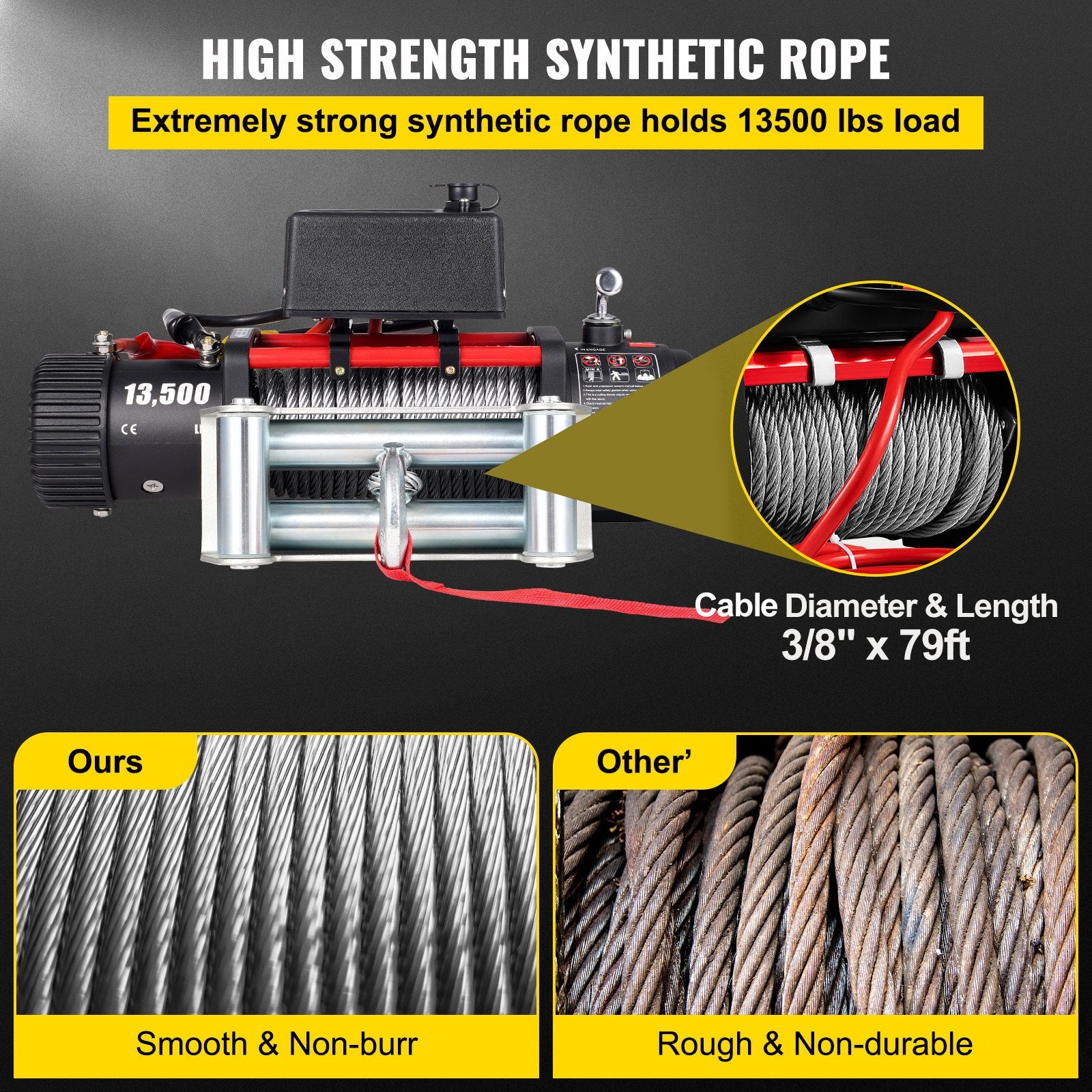 Electric Winch Recovery 12v 13500Lb / 6125Kg,Electric Truck Winch with Handle and Wireless Remote Control,13500Lb /6125Kg Electric Truck Winch with 92 ft Strong Steel Cable