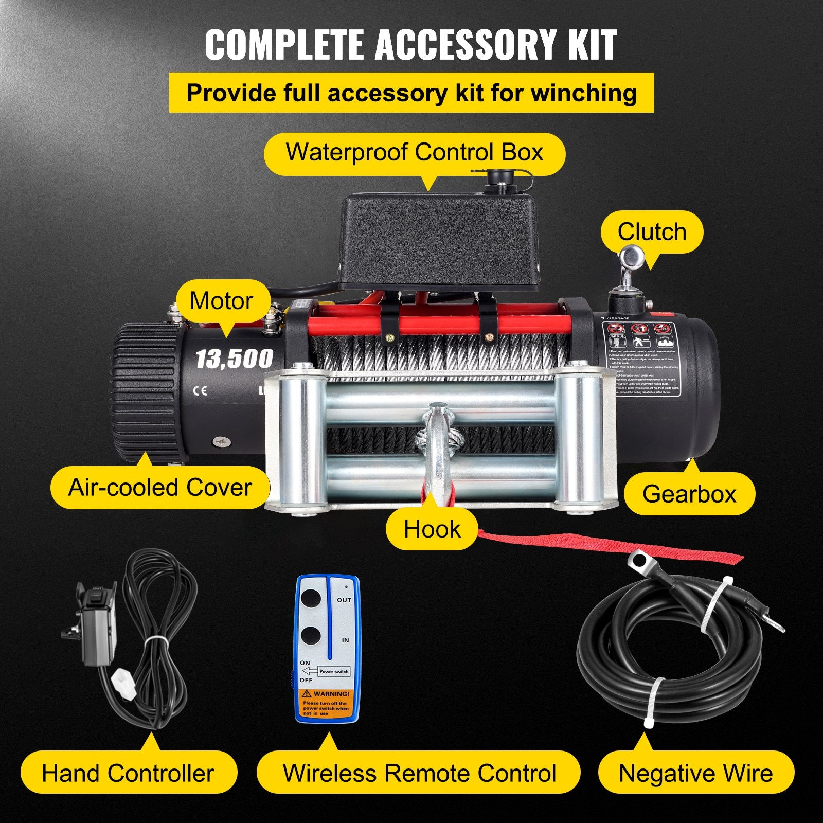 Electric Winch Recovery 12v 13500Lb / 6125Kg,Electric Truck Winch with Handle and Wireless Remote Control,13500Lb /6125Kg Electric Truck Winch with 92 ft Strong Steel Cable