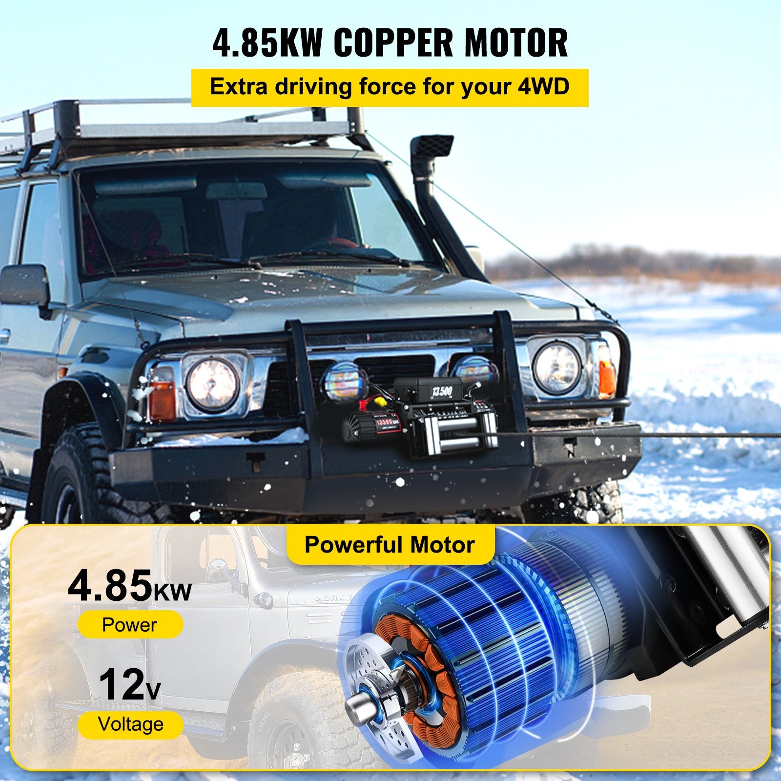 Gardening Tools: VEVOR Electric Winch 13500lb/6123kg, Steel Cable Recovery Winch 12V, Power Winch with Wireless Remote Control, Handlebar-Mounted Rocker and Powerful Motor for Boats, UTV, ATV Wrangler Accessories