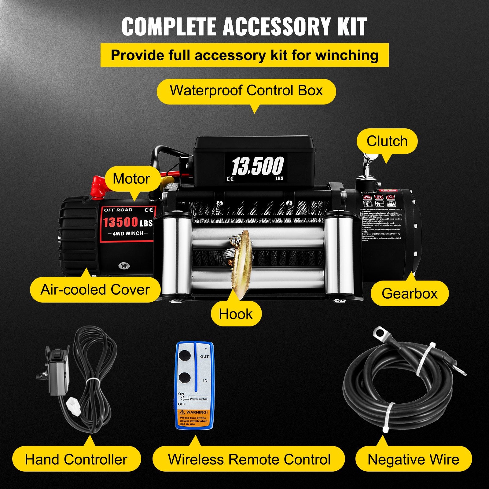 Gardening Tools: VEVOR Electric Winch 13500lb/6123kg, Steel Cable Recovery Winch 12V, Power Winch with Wireless Remote Control, Handlebar-Mounted Rocker and Powerful Motor for Boats, UTV, ATV Wrangler Accessories