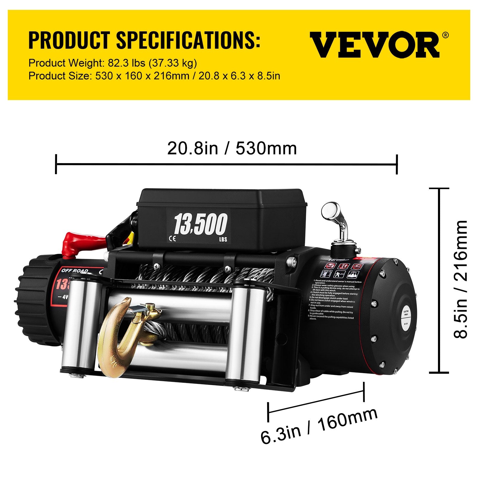 Gardening Tools: VEVOR Electric Winch 13500lb/6123kg, Steel Cable Recovery Winch 12V, Power Winch with Wireless Remote Control, Handlebar-Mounted Rocker and Powerful Motor for Boats, UTV, ATV Wrangler Accessories