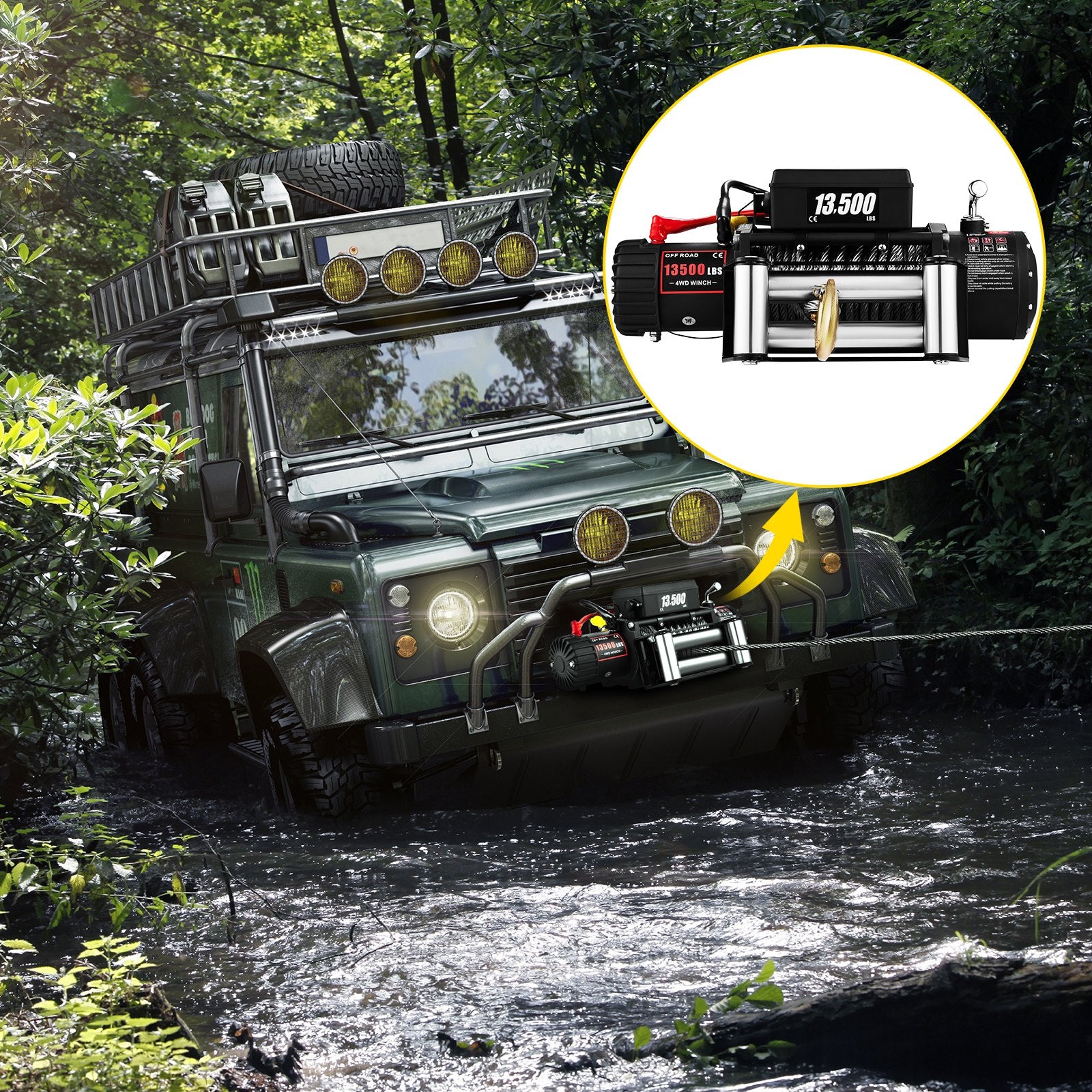 Gardening Tools: VEVOR Electric Winch 13500lb/6123kg, Steel Cable Recovery Winch 12V, Power Winch with Wireless Remote Control, Handlebar-Mounted Rocker and Powerful Motor for Boats, UTV, ATV Wrangler Accessories