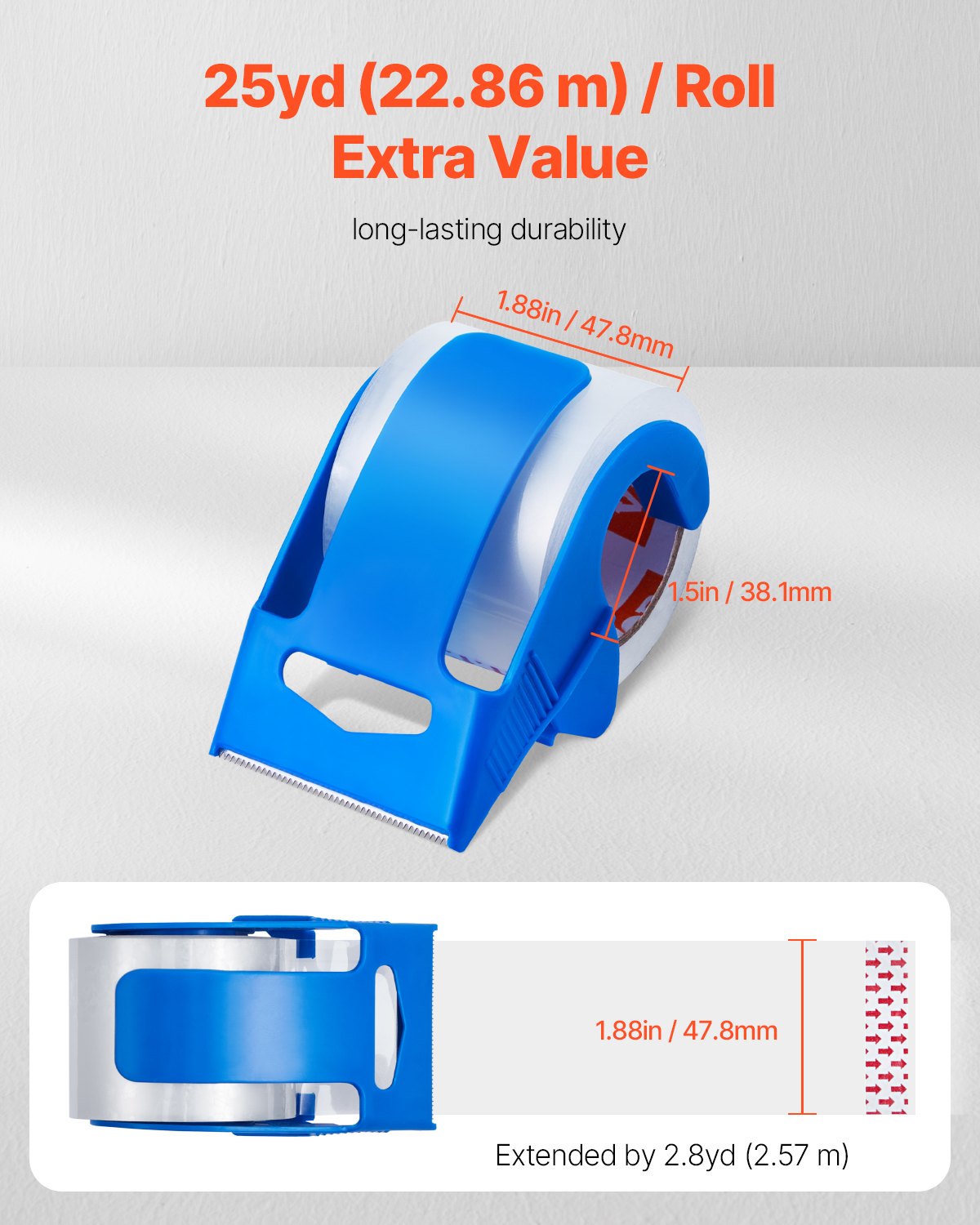 Tape & Dispensers: VEVOR Packing Tape 6 Rolls 25 Yards Clear Shipping Tape with Dispenser 2.7 Mil