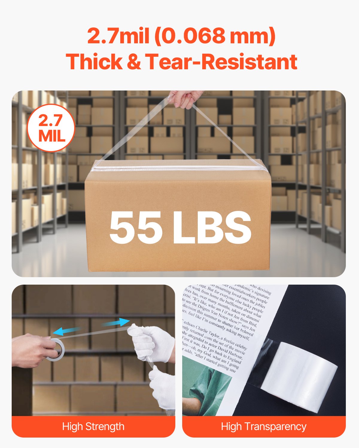 Tape & Dispensers: VEVOR Packing Tape 6 Rolls 25 Yards Clear Shipping Tape with Dispenser 2.7 Mil