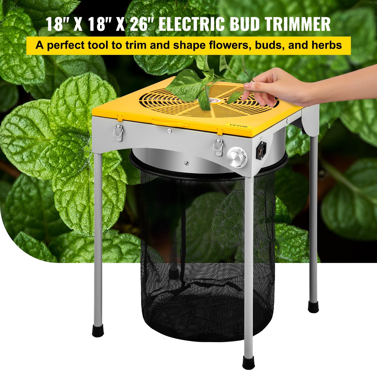 Gardening Tools: VEVOR Automatic Bud Trimmer, 18" Electric Trimmer, Stainless Steel Leaf Bud Automatic Hydroponic with High-Speed Blade Trim, Three Speed Strong Durable Bud Trimmer Leaves Fall into Included Bag