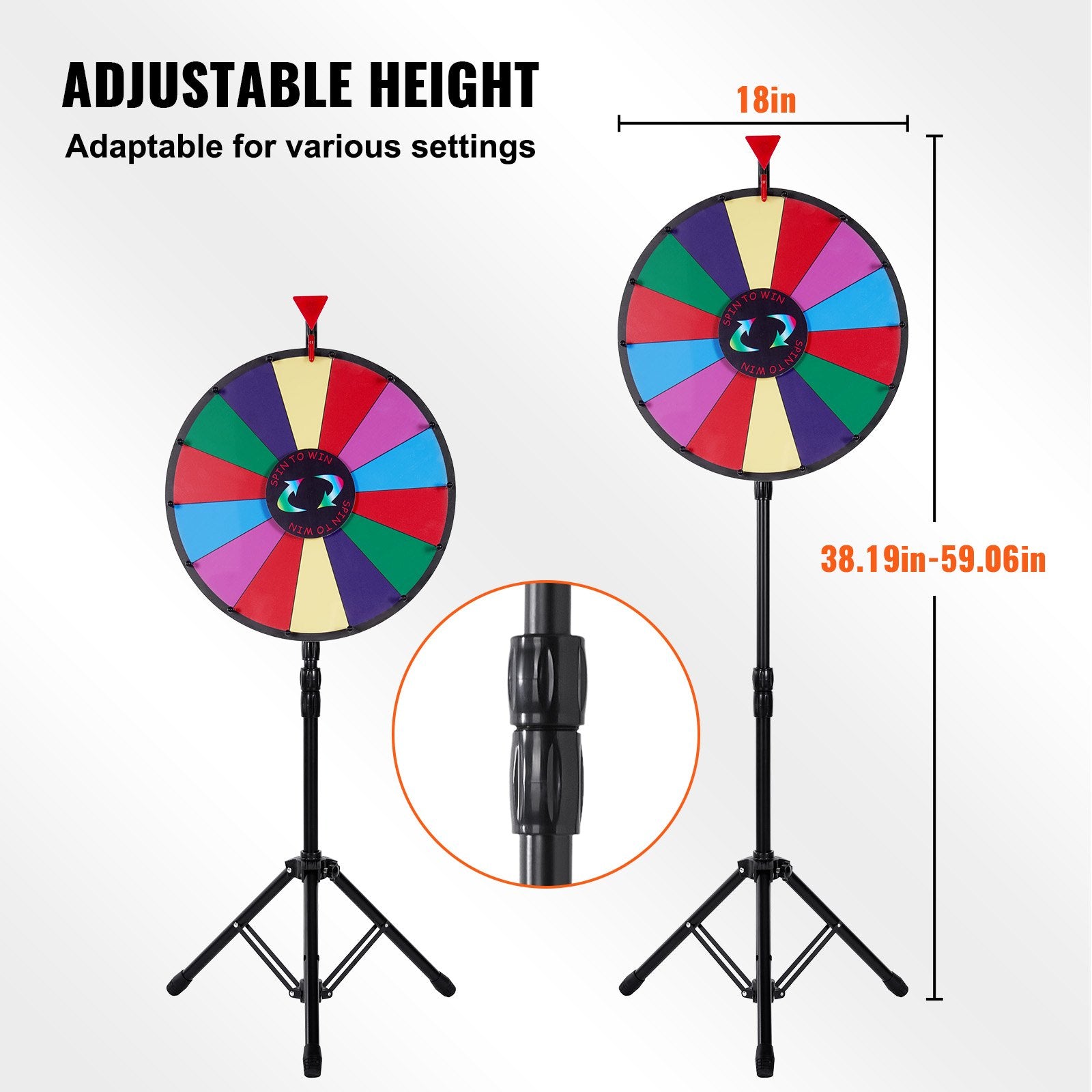 Basketball & Basketball Accessories: Vevor 18 Inch Tabletop Color Prize Wheel with Folding Tripod Floor Stand 14 Slots Dry Erase