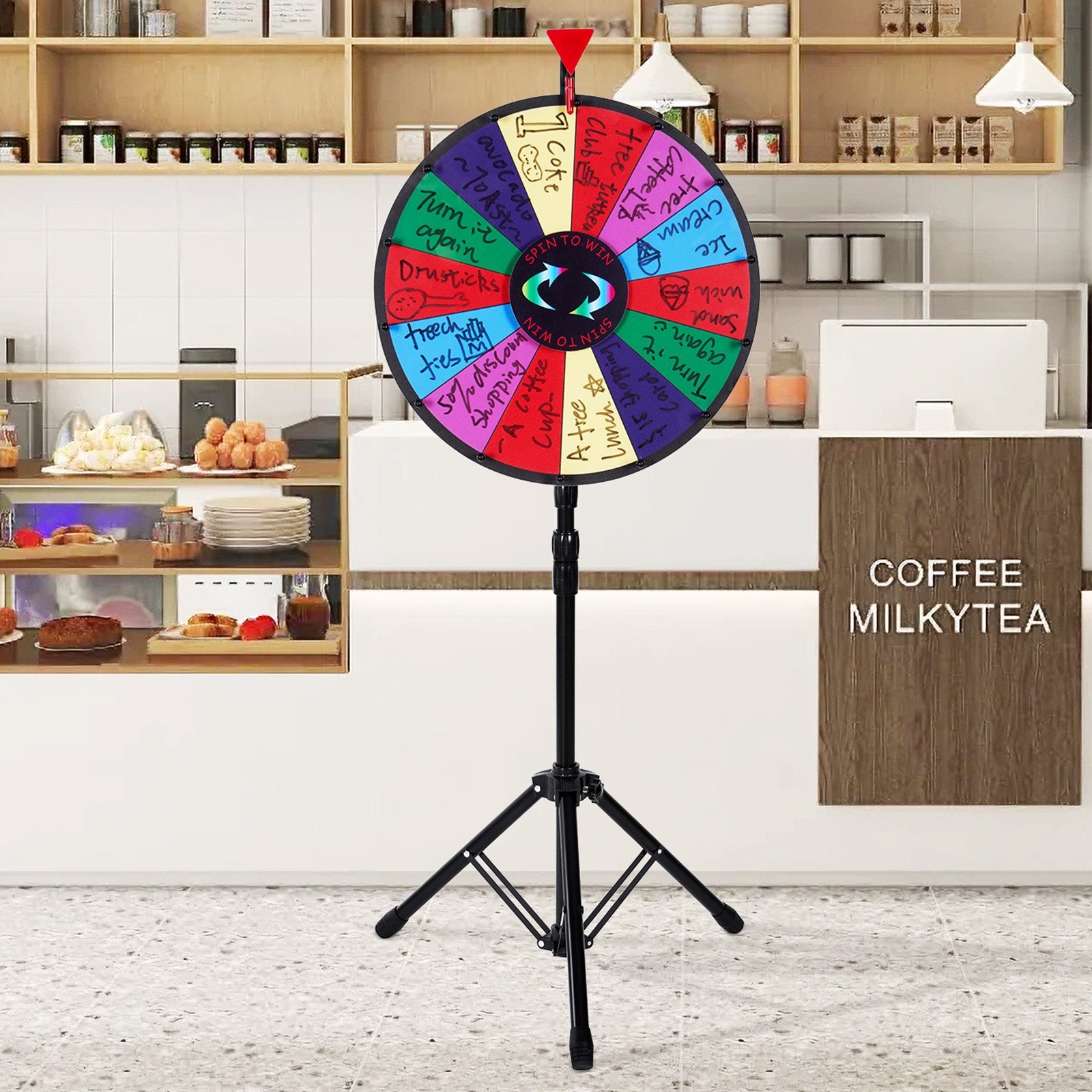 Basketball & Basketball Accessories: Vevor 18 Inch Tabletop Color Prize Wheel with Folding Tripod Floor Stand 14 Slots Dry Erase