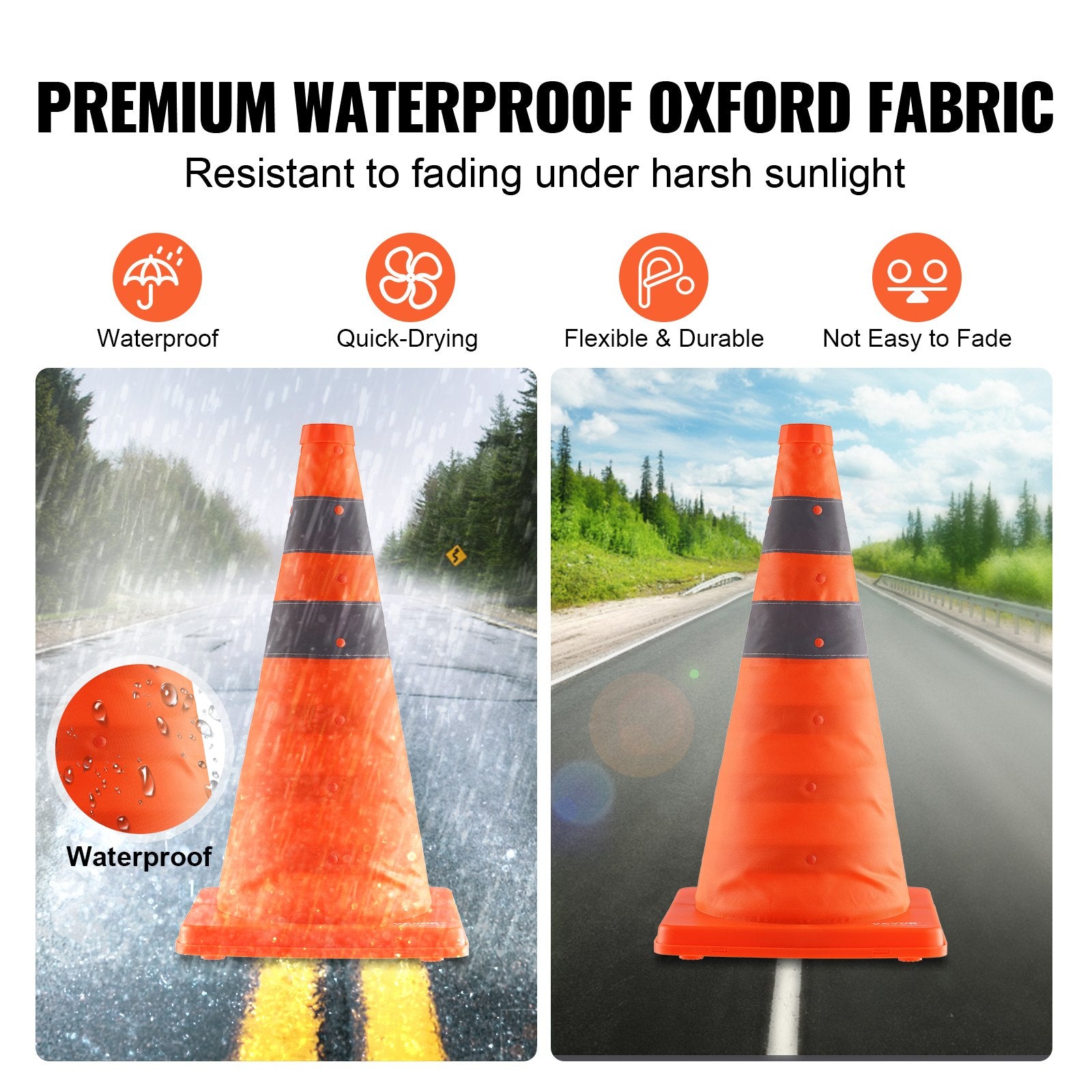 Automotive Decor: VEVOR Safety Cones, 4 Pack 18 inch Collapsible Traffic Cones, Construction Cones with Reflective Collars, Wide Base and A Storage Bag, for Traffic Control, Driving Training, Parking Lots