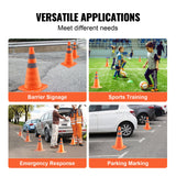 Automotive Decor: VEVOR Safety Cones, 4 Pack 18 inch Collapsible Traffic Cones, Construction Cones with Reflective Collars, Wide Base and A Storage Bag, for Traffic Control, Driving Training, Parking Lots