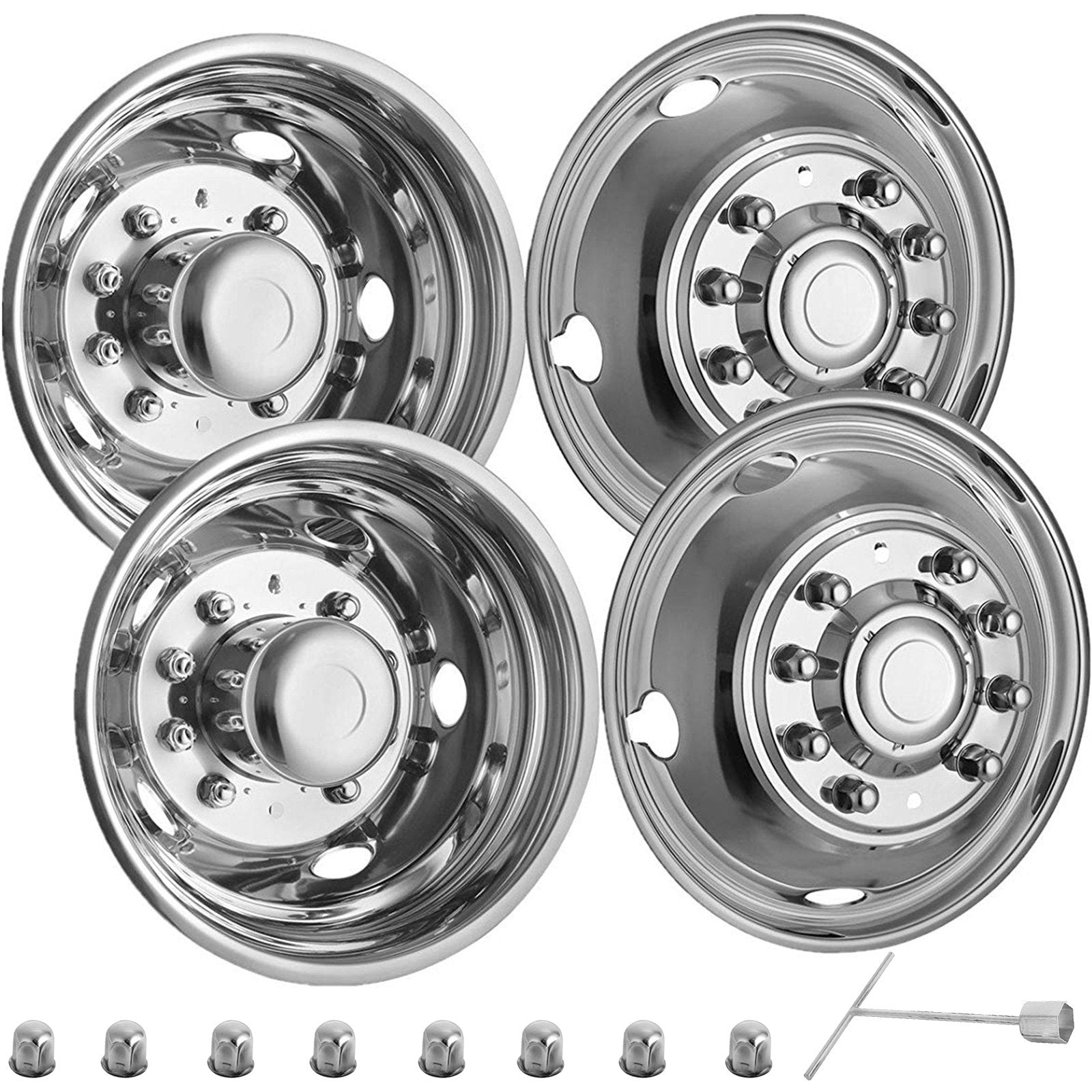 Automotive Repair & Speciality Tools: VEVOR Polished 19.5" 10 Lug Wheel Simulators Stainless Steel Bolt Kit Hubcap Kit Fit for 2005-2020 Ford F450/F550 2WD Trunk Dually Wheel Cover Set