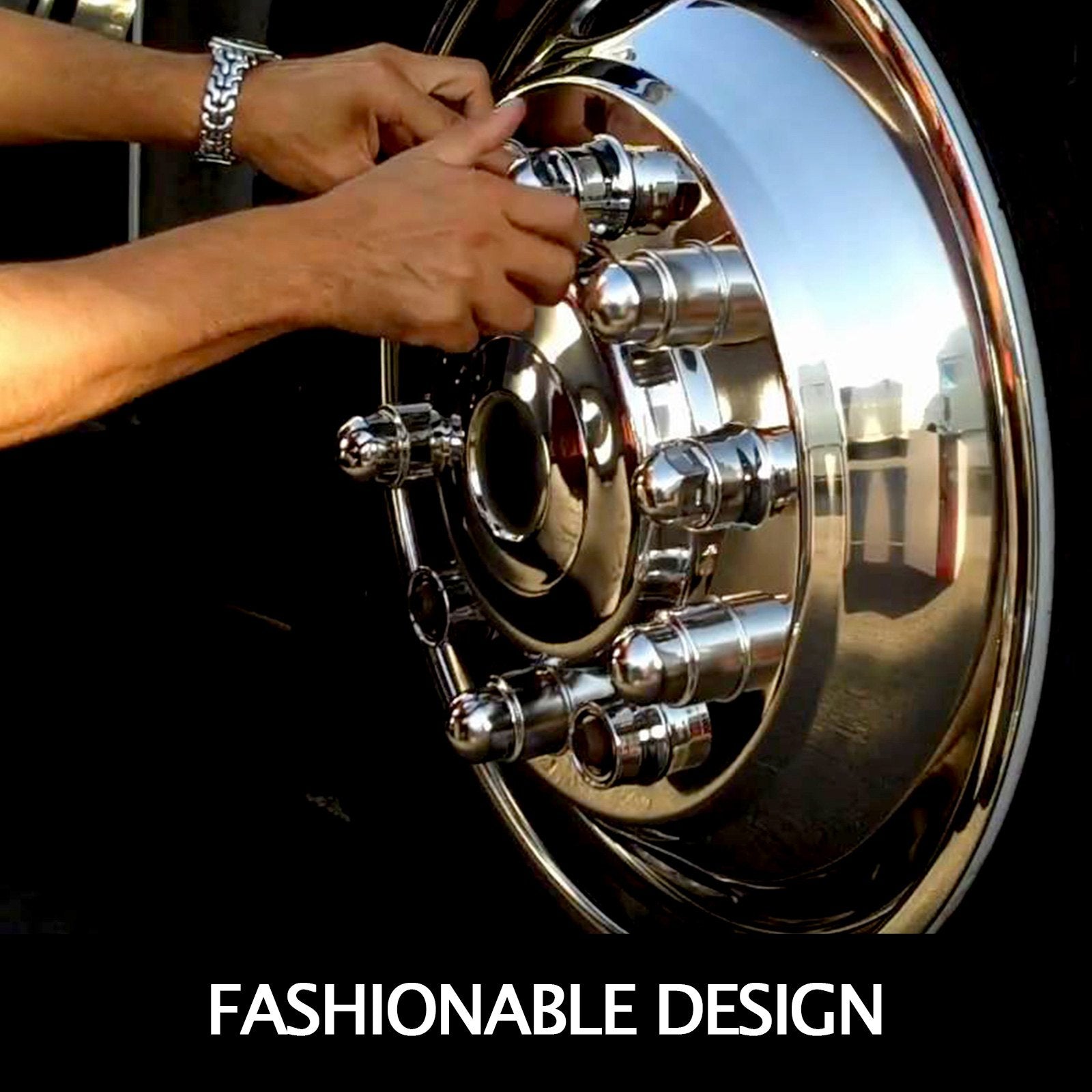 Automotive Repair & Speciality Tools: VEVOR Polished 19.5" 10 Lug Wheel Simulators Stainless Steel Bolt Kit Hubcap Kit Fit for 2005-2020 Ford F450/F550 2WD Trunk Dually Wheel Cover Set