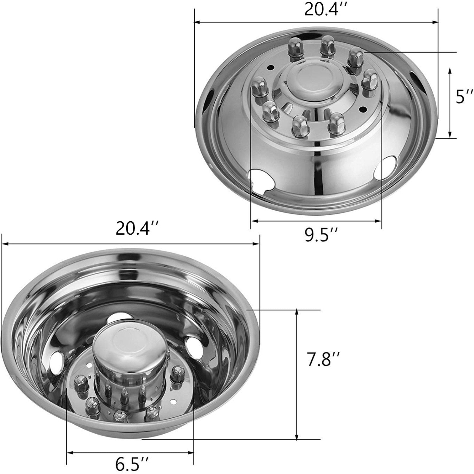 Automotive Repair & Speciality Tools: VEVOR Polished 19.5" 10 Lug Wheel Simulators Stainless Steel Bolt Kit Hubcap Kit Fit for 2005-2020 Ford F450/F550 2WD Trunk Dually Wheel Cover Set