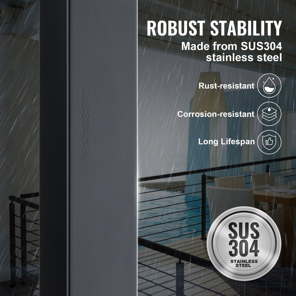 Cable Railing Post, 36" x 2" x 2" Steel Level Deck Railing Post Without Holes, SUS304 Stainless Steel Cable Rail Post, Stair Handrail Post with Horizontal and Curved Bracket, 1-Pack, Black