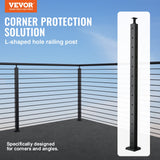 Automotive Repair & Speciality Tools: VEVOR Cable Railing Post, 42" x 1" x 2" Steel L-Shaped Hole Corner Railing Post, 12 Pre-Drilled Holes, SUS304 Stainless Steel Cable Rail Post with Horizontal and Curved Bracket, 1-Pack, Black, 106.7*2.5*5 cm