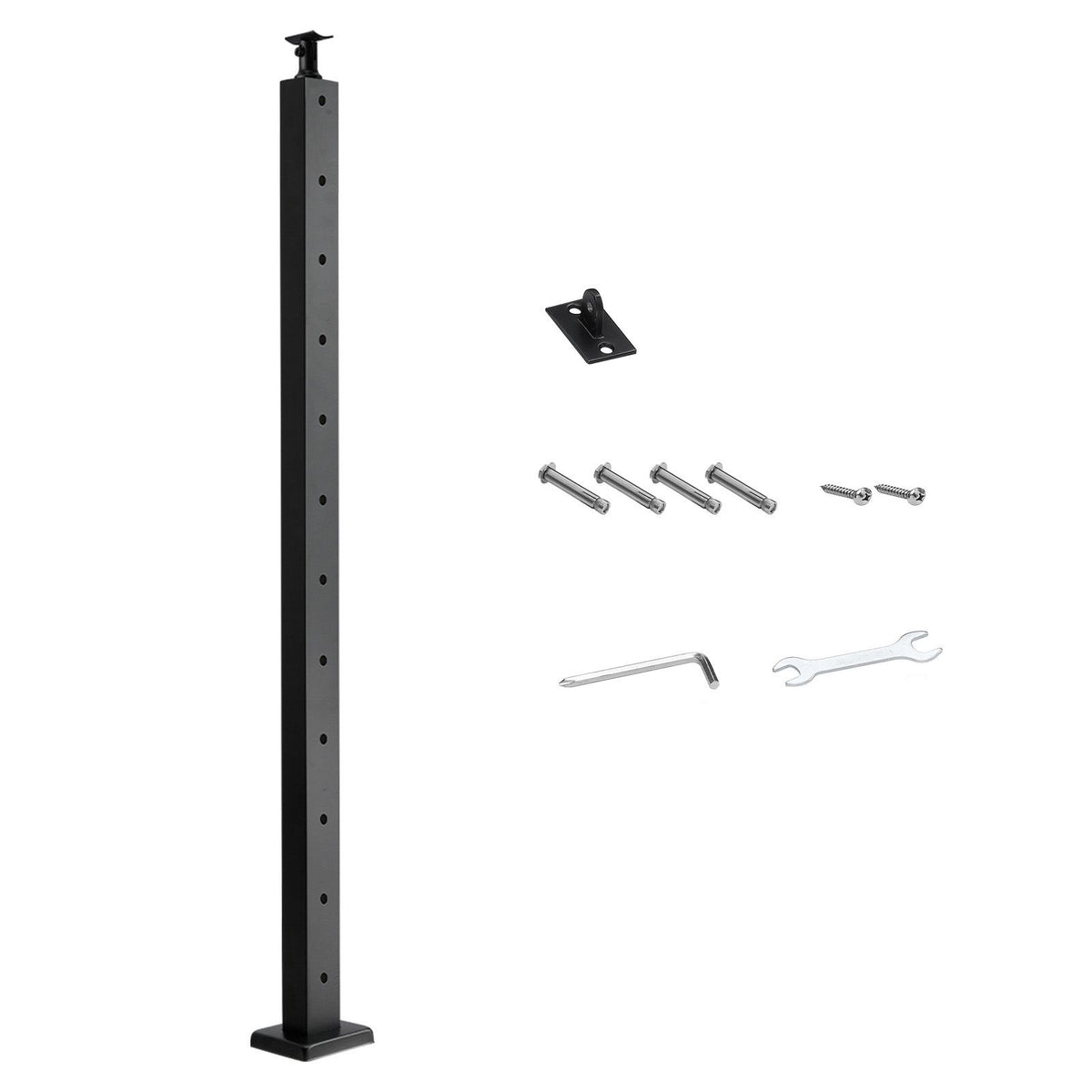 Cable Railing Post, 106.7x2.5x5 cm Level Deck Stair Posts, 1-Pack Stainless Steel Cable Handrail Post, Pre-Drilled Pickets with Mounting Bracket Stair Railing Kit, Black, 1JZLGZXHS1063GGTD001V0